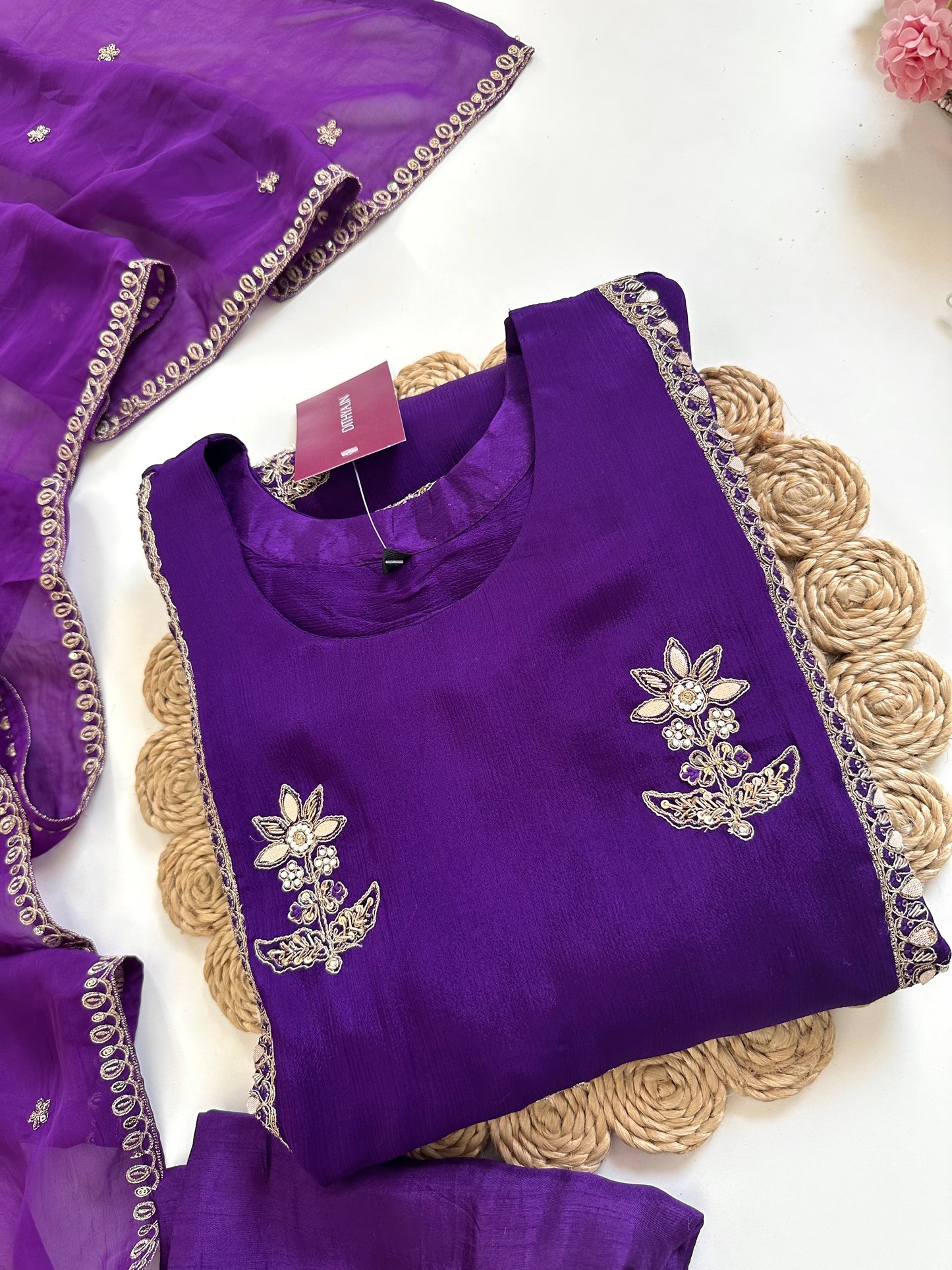 K085 - Chinnon Handwork Anarkali with pants and dupatta
