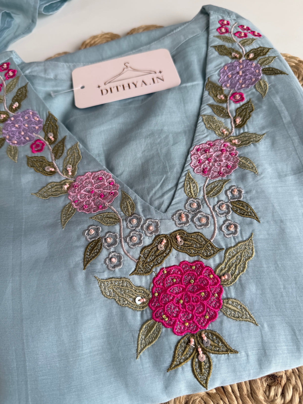K090 - Mul chanderi appliqué work Anarkali with pants and dupatta