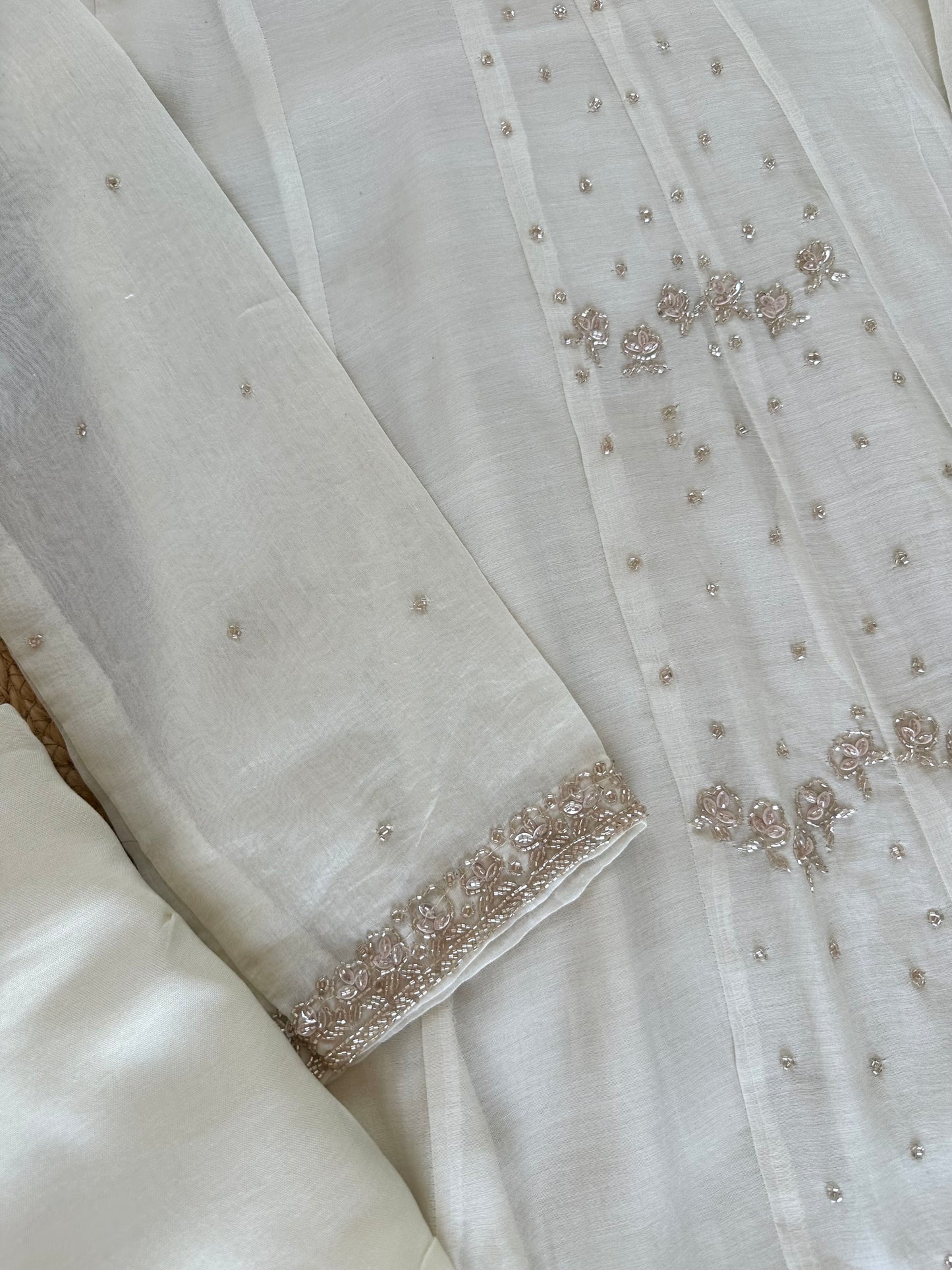K211 - Mul Chanderi zardosi work Aline Kurti with pants and dupatta