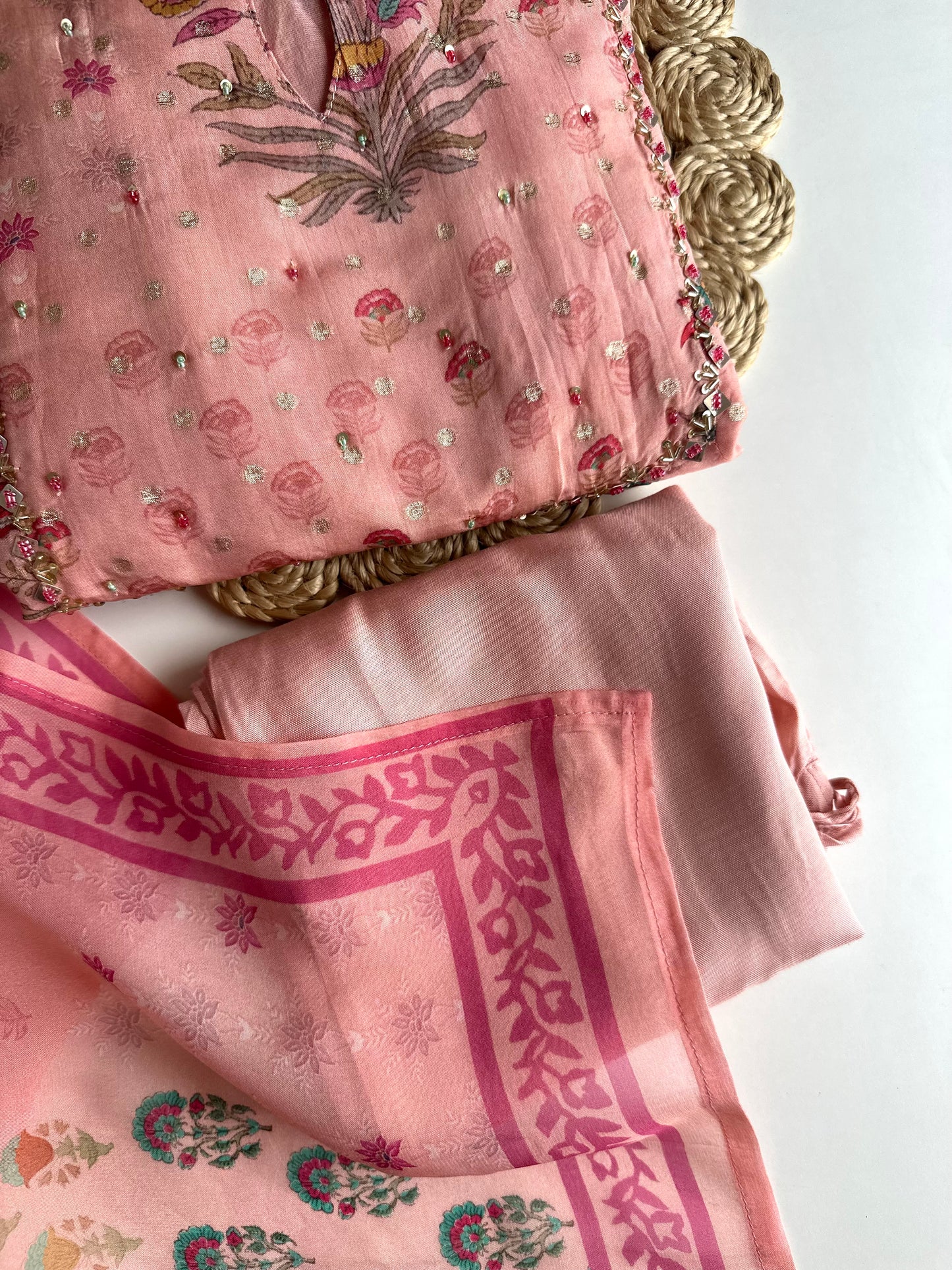K424 - Viscose organza floral Anarkali with pants and dupatta