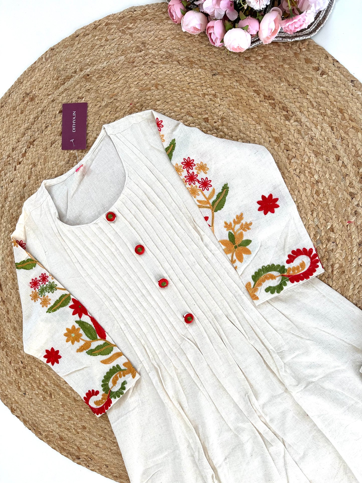 K151 - Cotton embroidered straight Kurti with pants