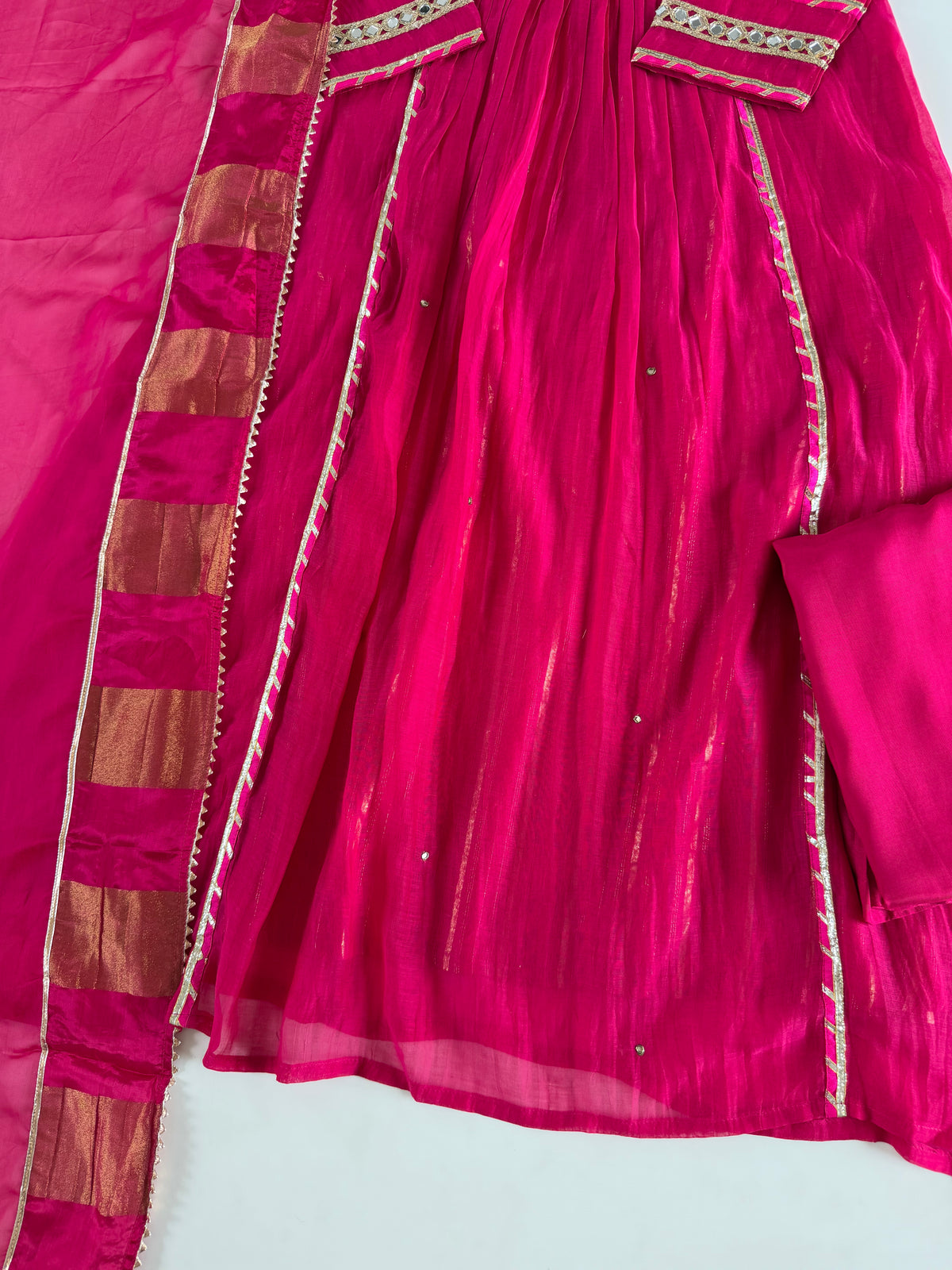 K397 - Mul chanderi handwork Anarkali with pants and dupatta