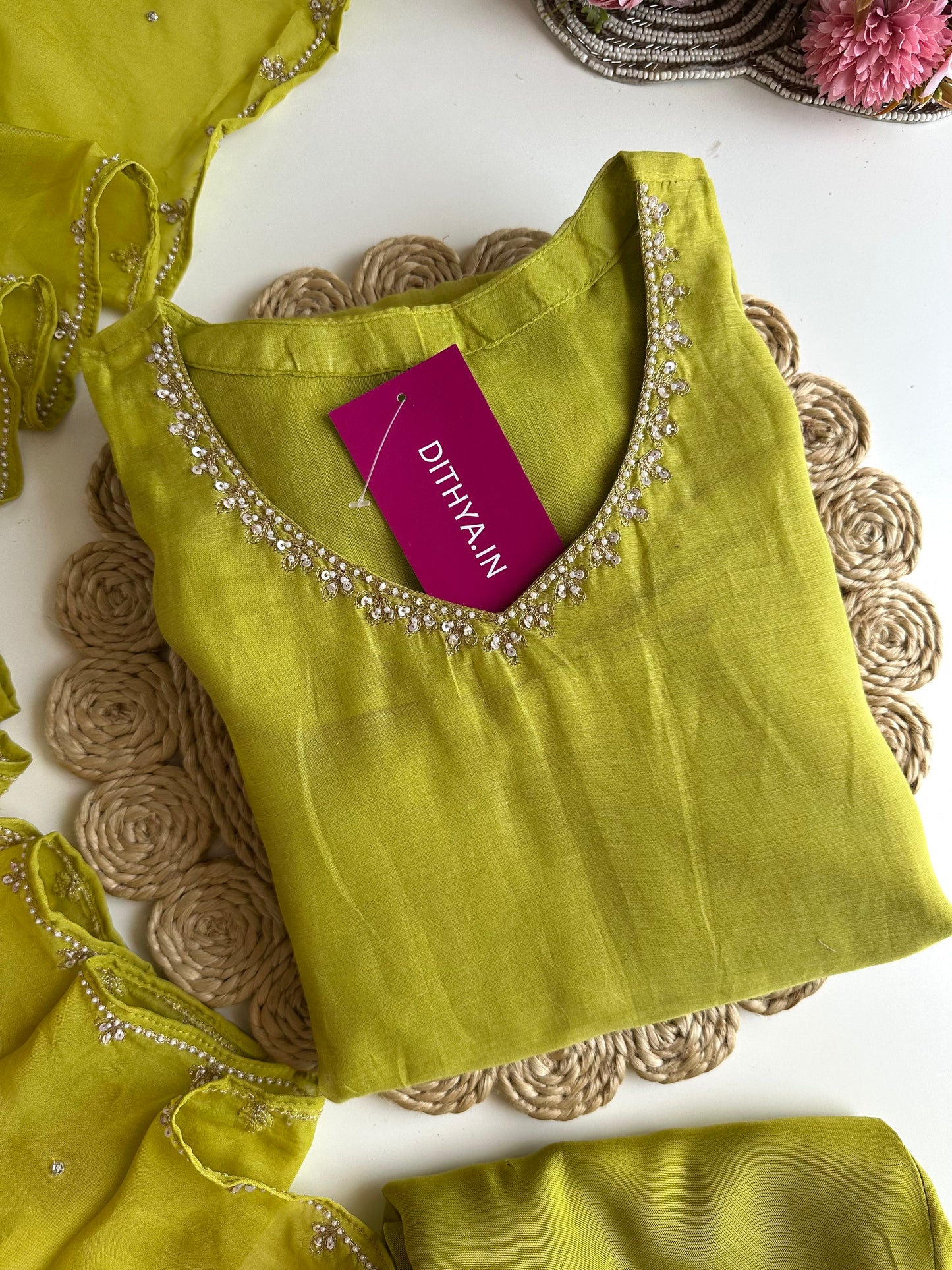 K358 - Mul Chanderi handwork Anarkali with pants and dupatta