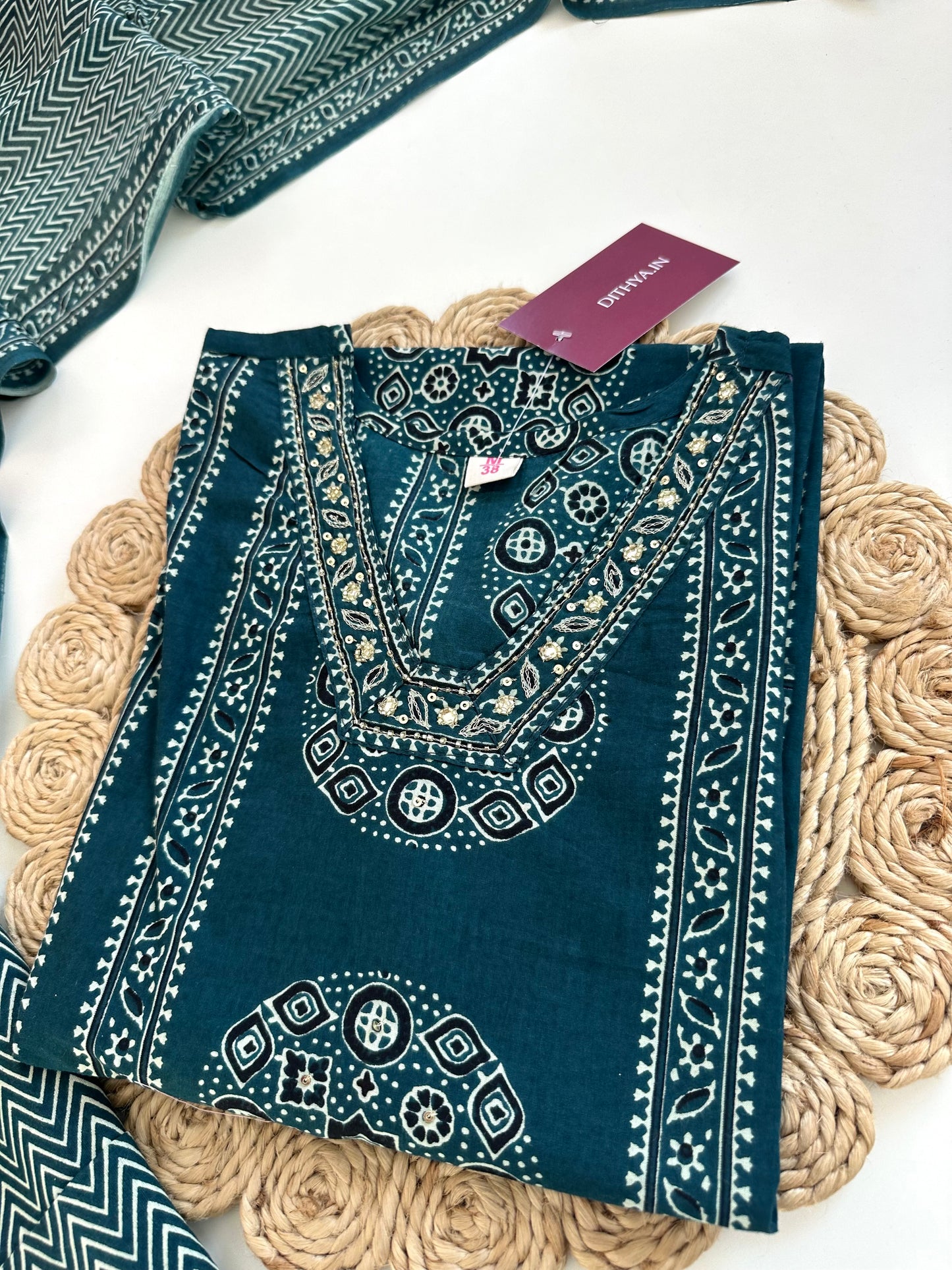 K059 - Cotton Straight kurti with pants and dupatta in 2 colours
