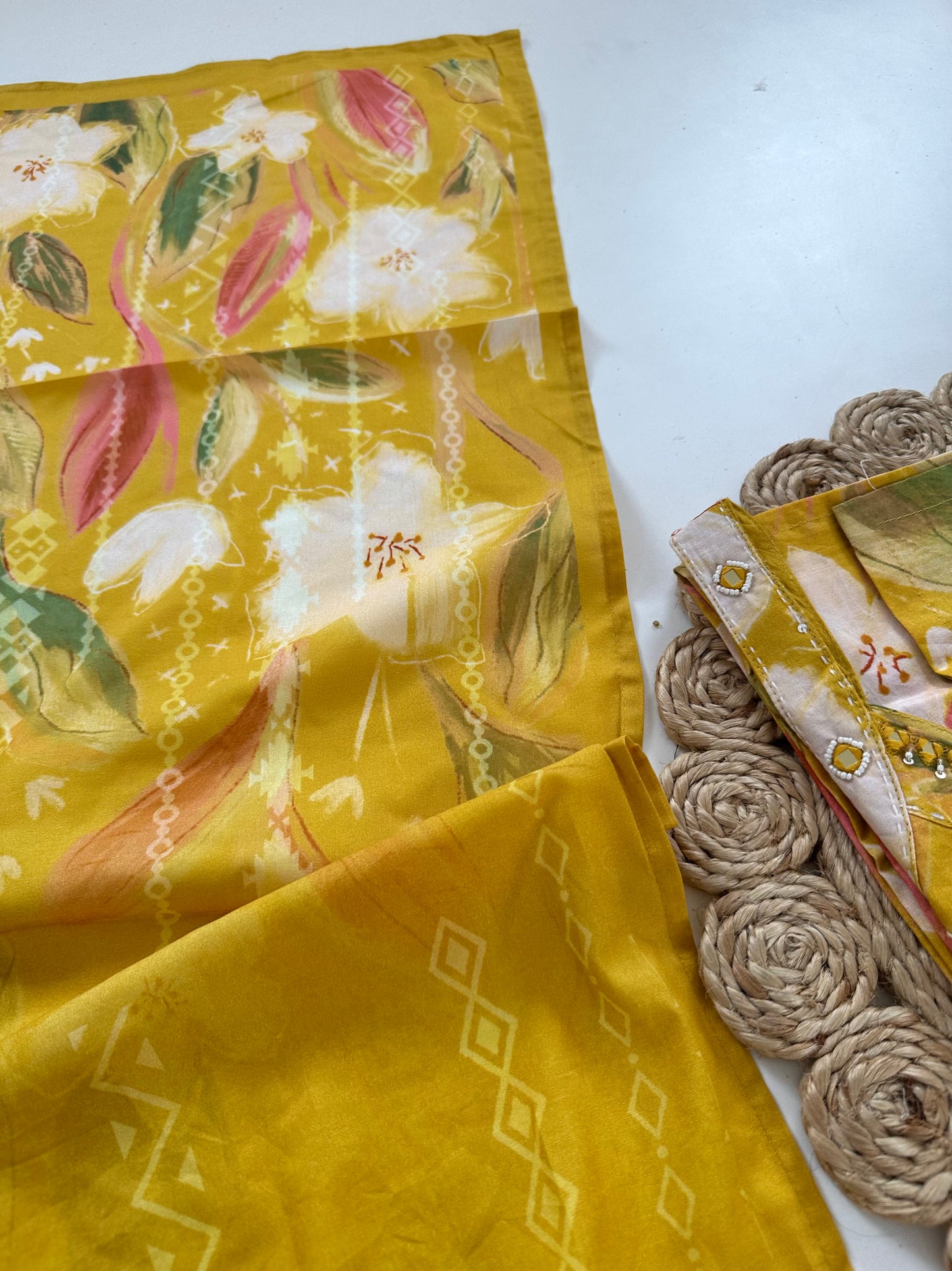 K250 - Cotton Strap handwork straight Kurti with pants and dupatta in 3 colours