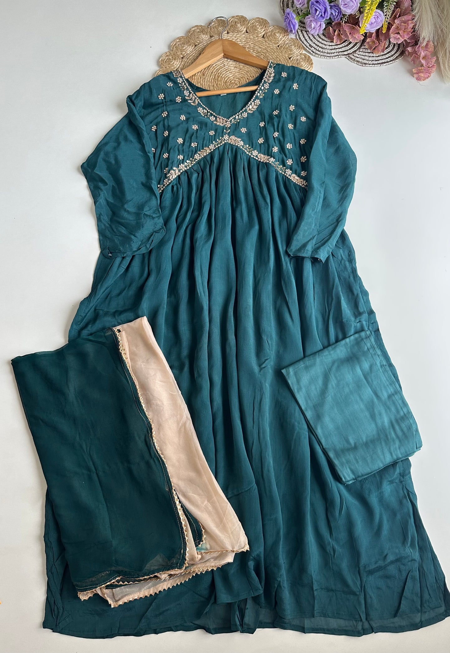 D185 - Chinnon Alia cut Anarkali with pants and dupatta