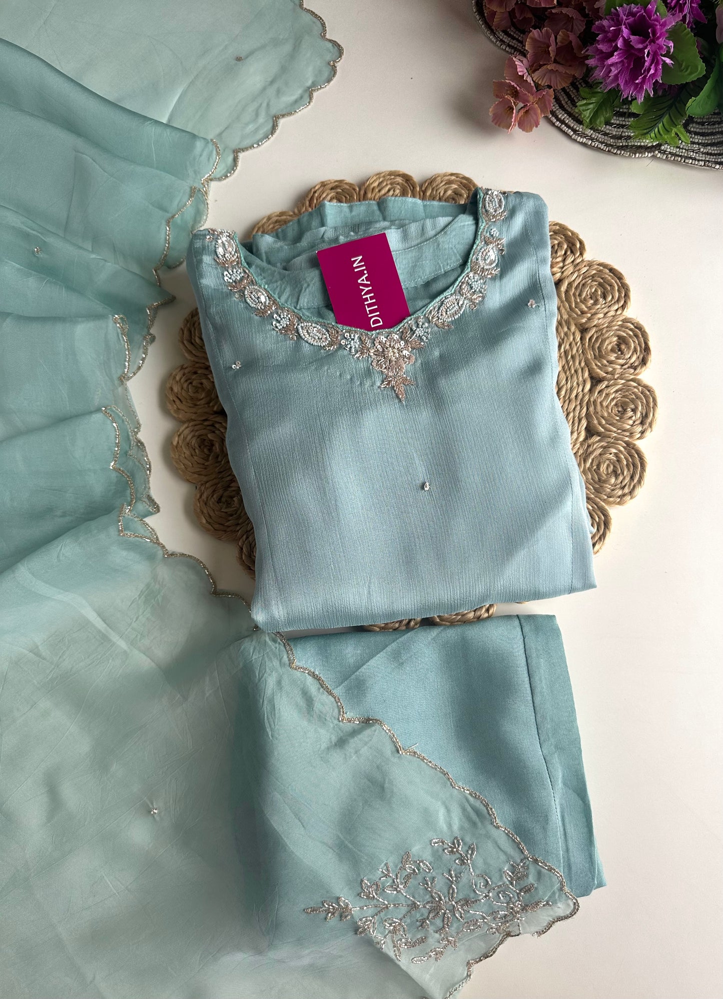 K019 - Chinnon heavy handwork Anarkali with pants and dupatta