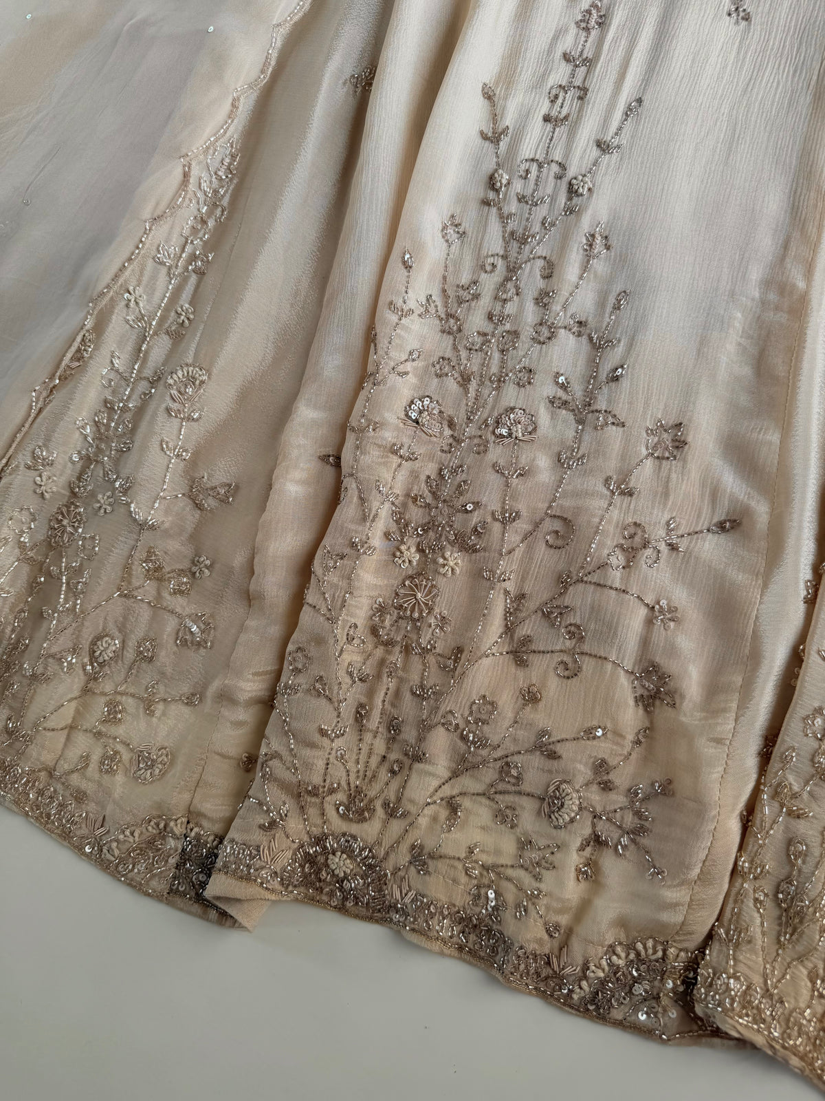 K234 - Pure Chinnon heavy handwork Anarkali with pants and dupatta