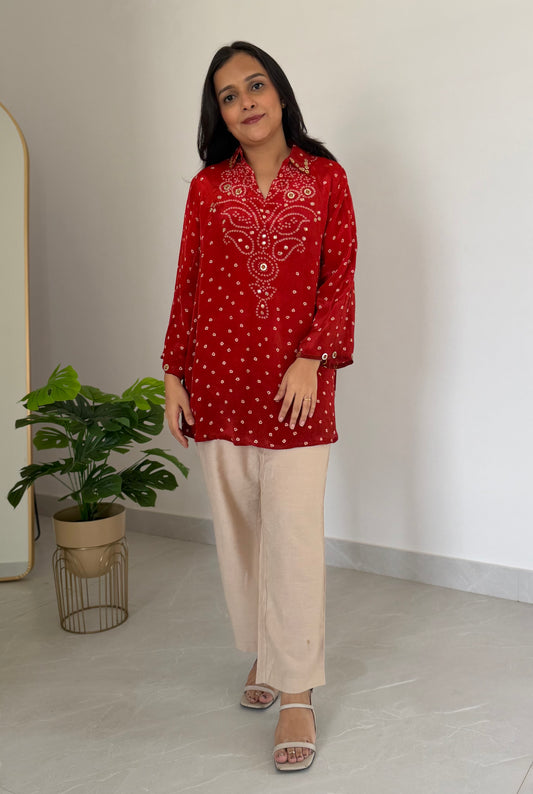 K547 - Pure crape bandhini shirts in 3 styles