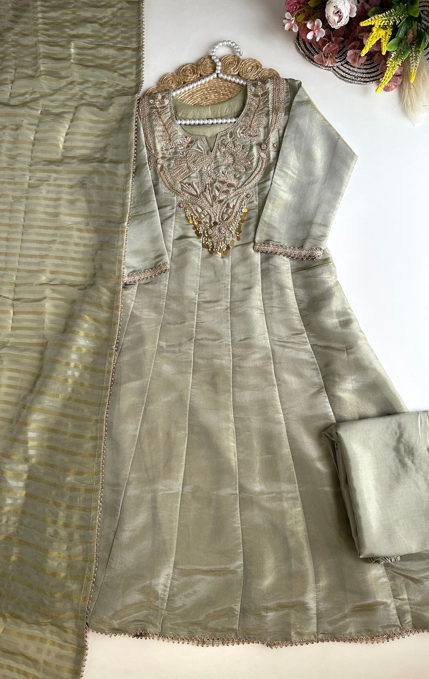 K129 - Titan silk zardosi Anarkali with pants and dupatta