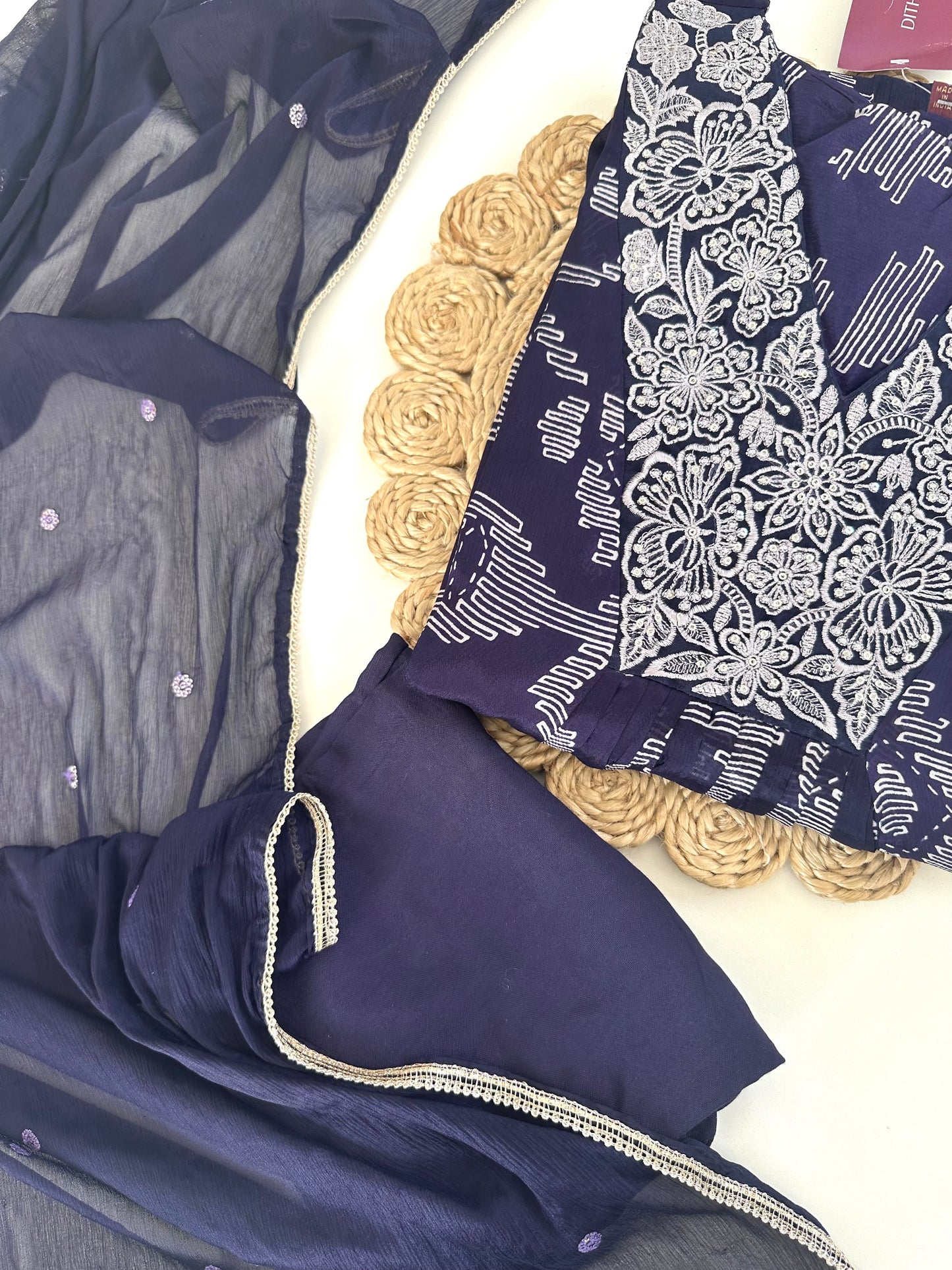 K190 - Chinnon embroidered Anarkali with pants and dupatta