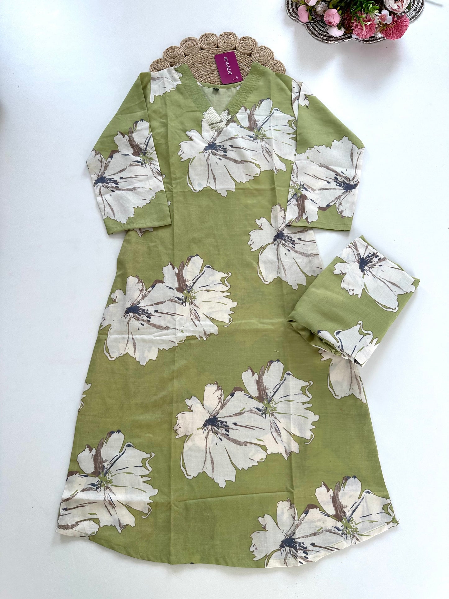 K187 - Cotton floral Kurti with pants in 4 colours