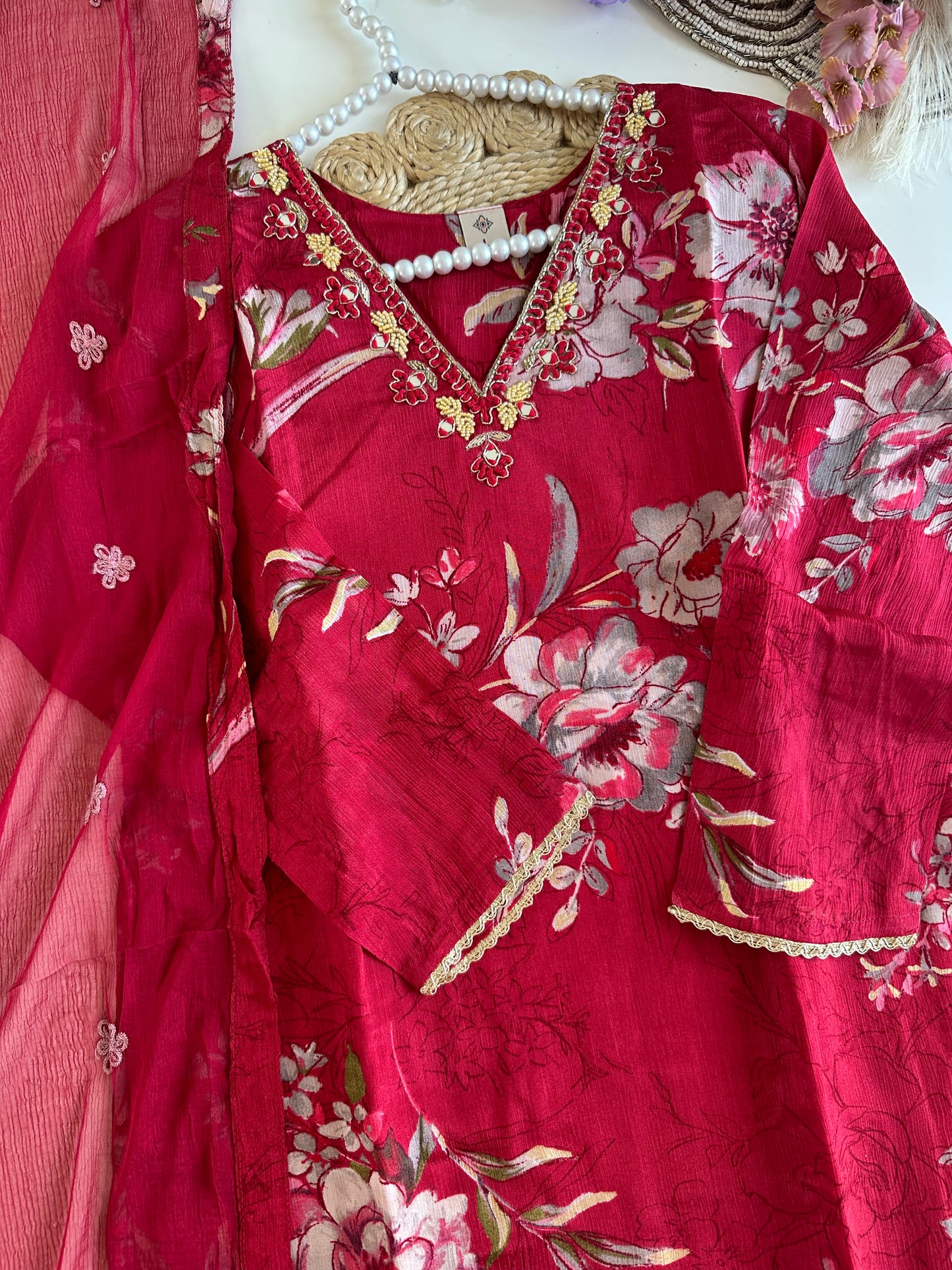 D352 - Chinnon straight kurti with pants and dupatta