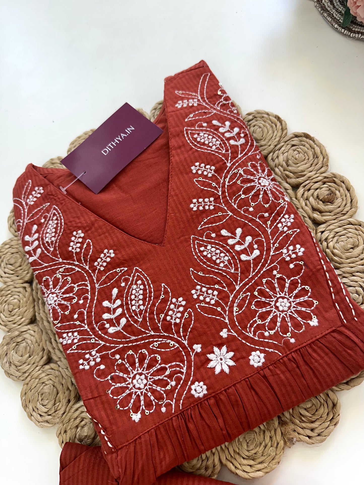 K042 - Cotton embroidered Kurti with pants in 2 colours