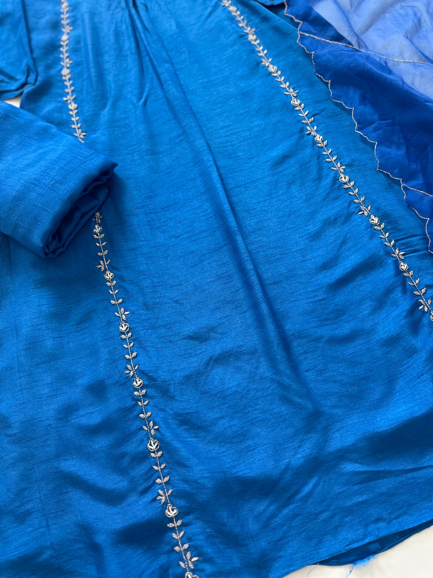 K200 - Russian silk handwork Anarkali with pants and dupatta .