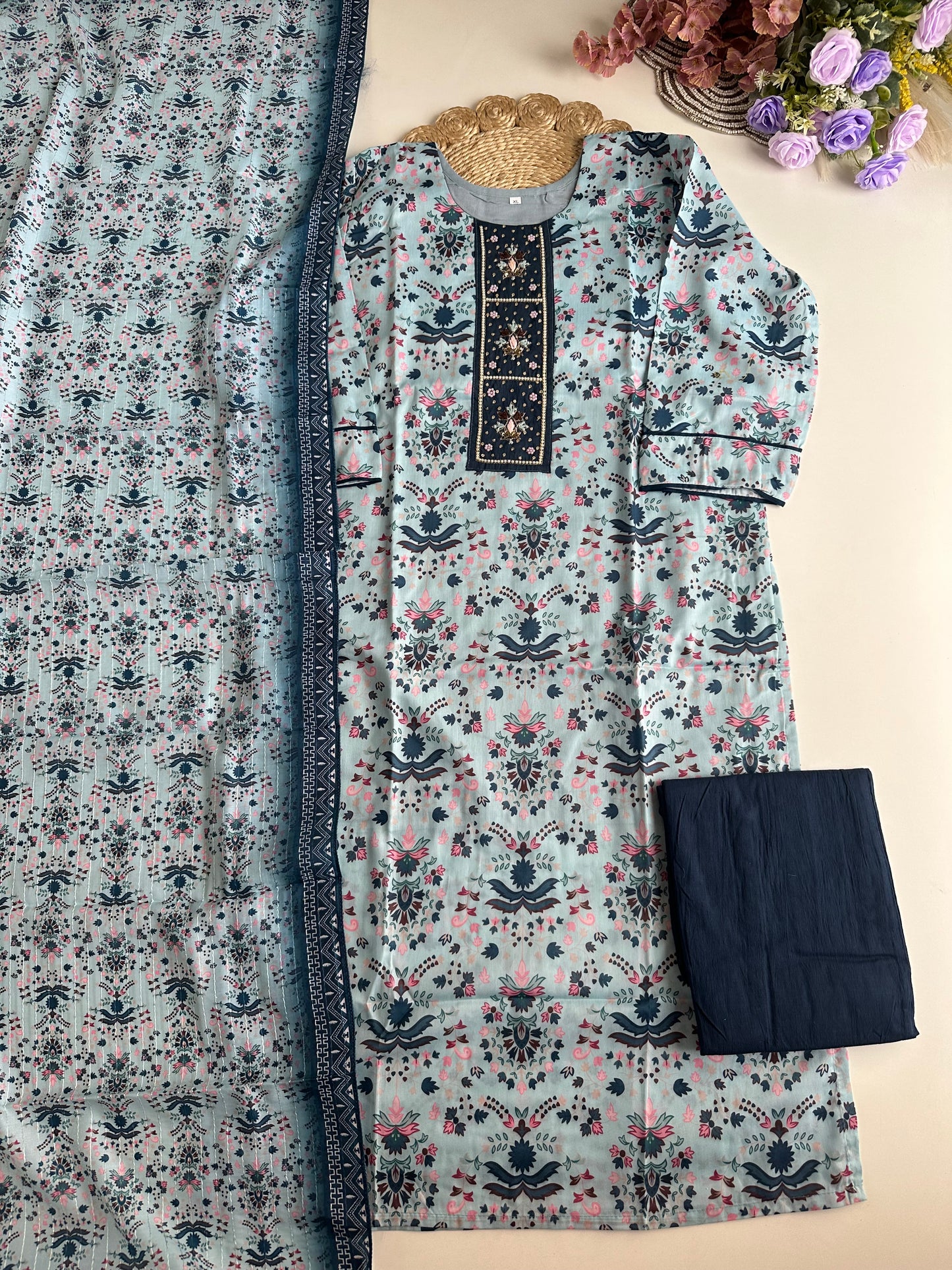 D286 - Roman silk straight kurti with pants and dupatta