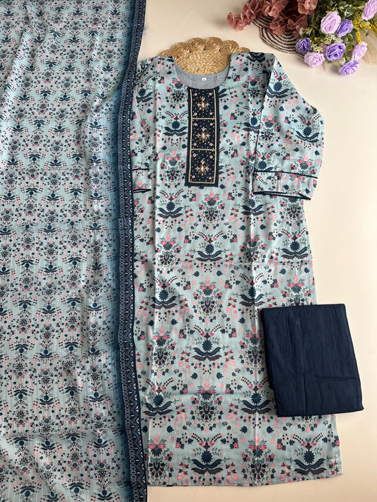 D286 - Roman silk straight kurti with pants and dupatta