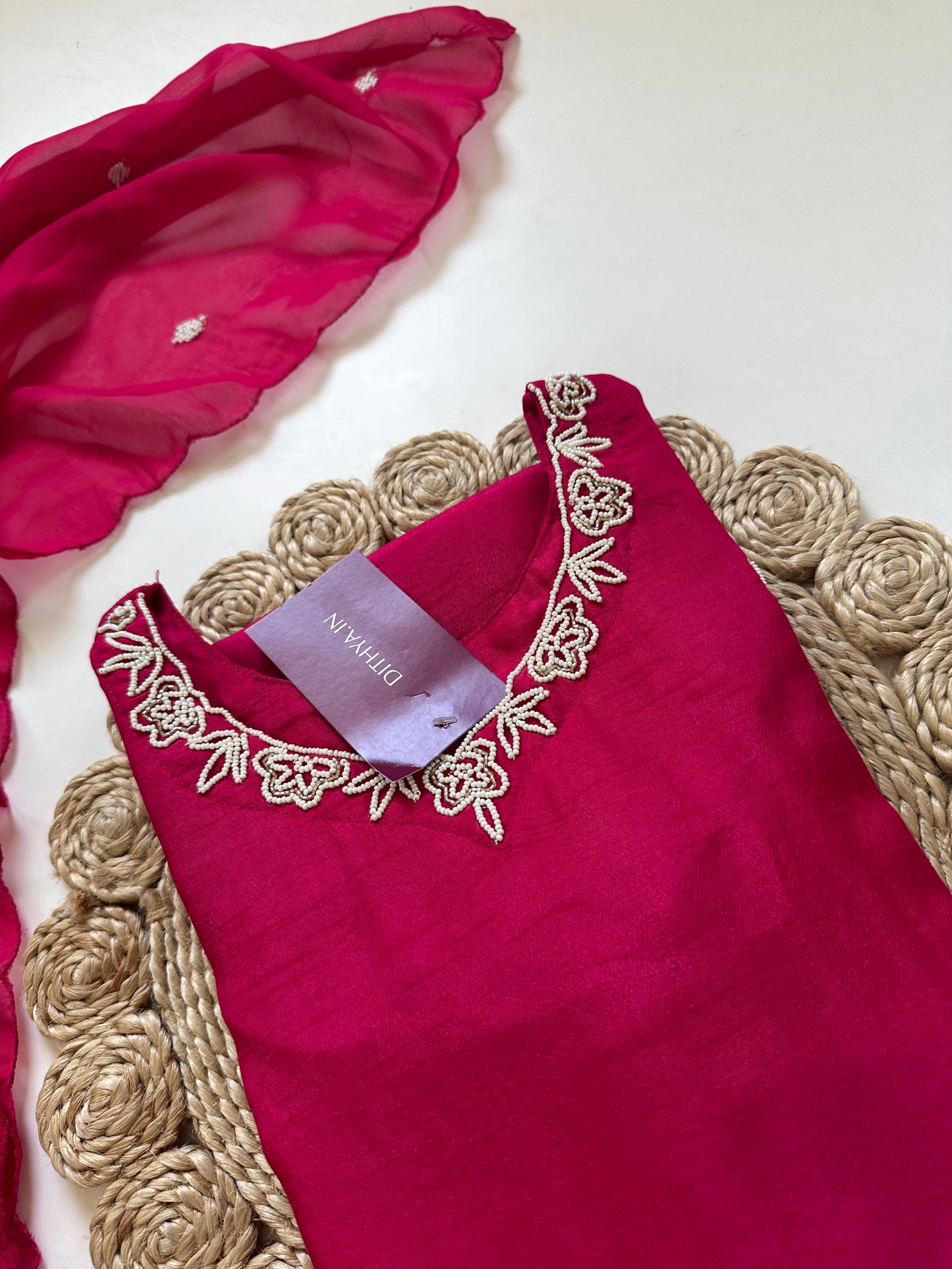 K202 - Russian silk pearl work straight kurti with pants and dupatta