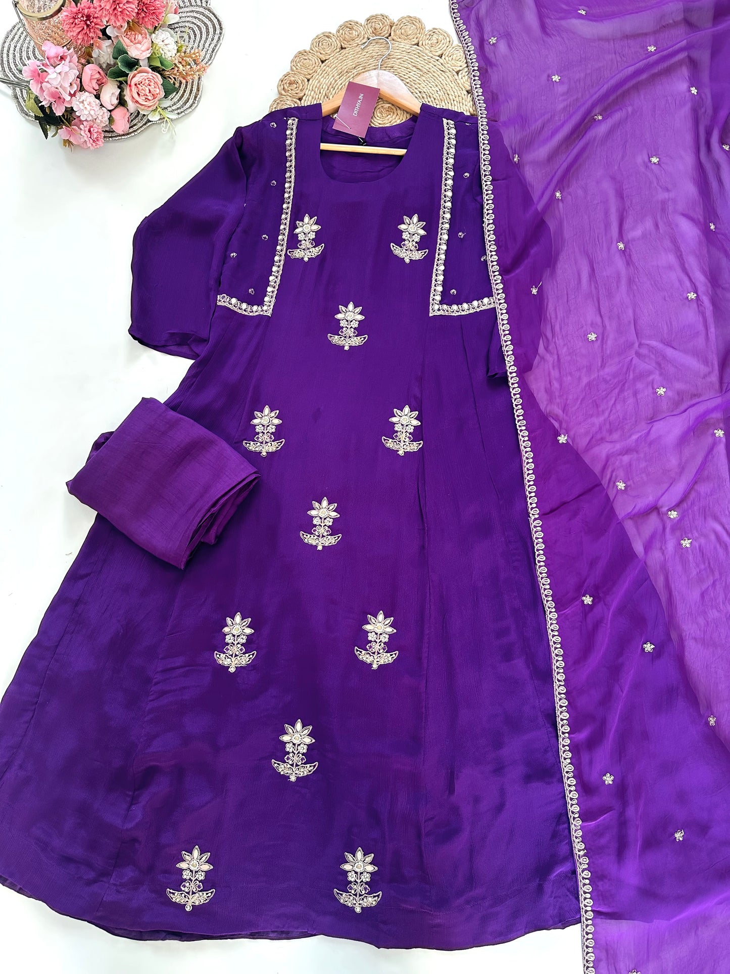 K085 - Chinnon Handwork Anarkali with pants and dupatta