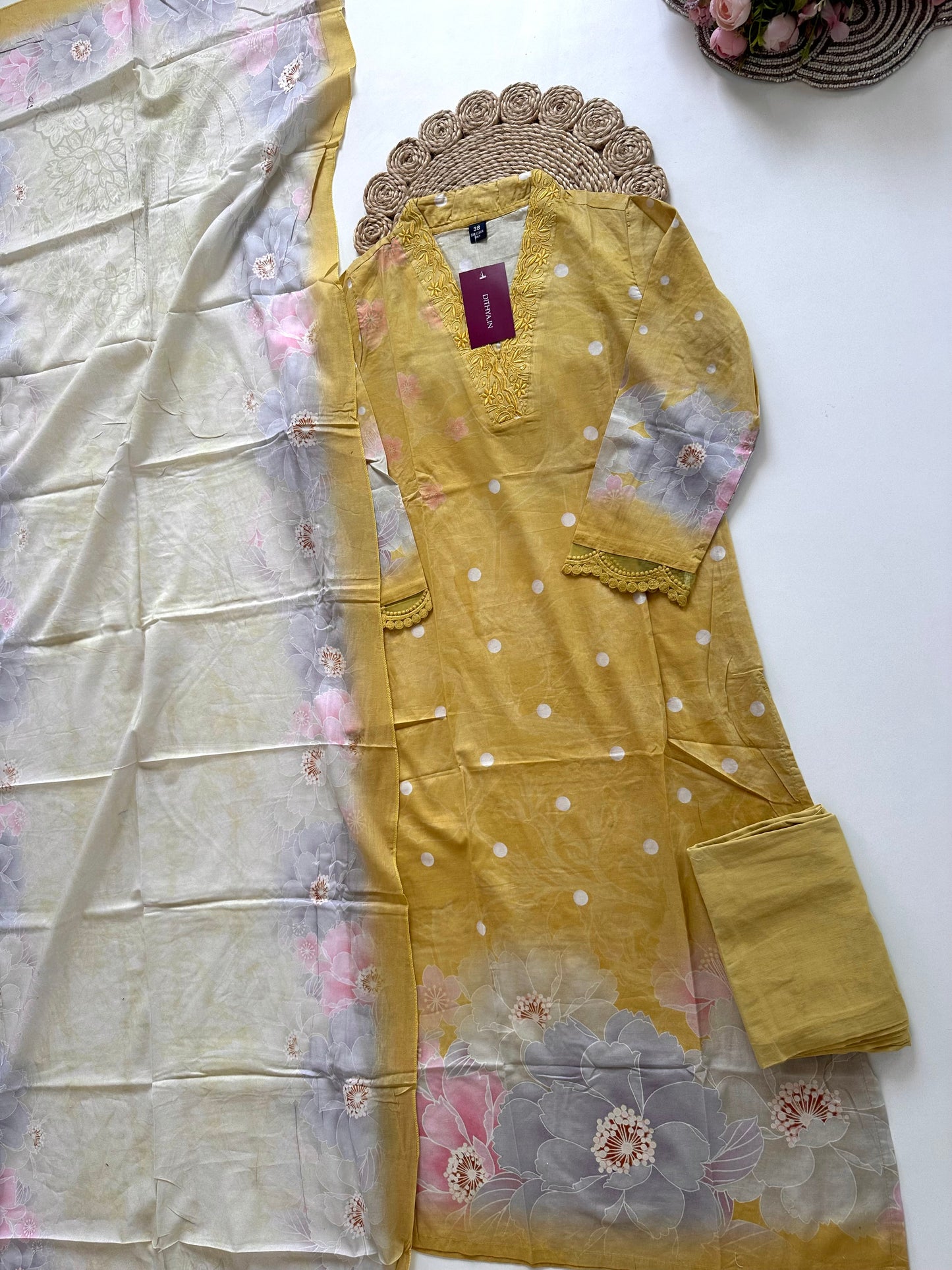 K292 - Cotton printed straight kurti with pants and dupatta.