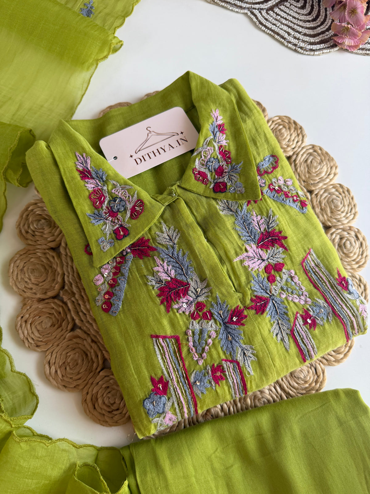K143 - Mul chanderi handwork Anarkali with pants and dupatta