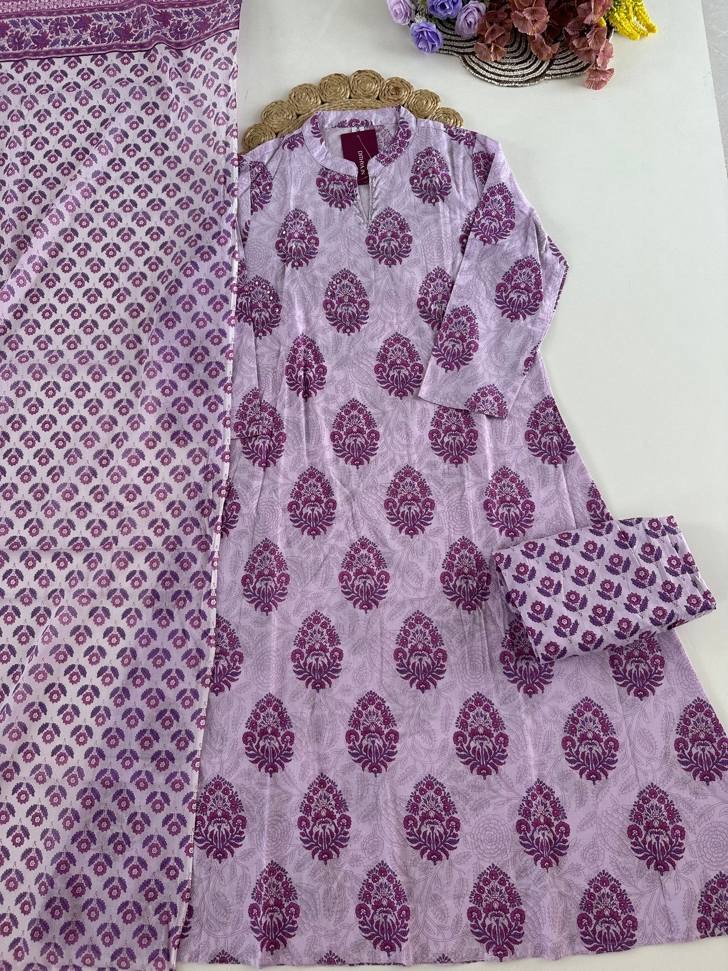 K027 - Cotton floral Aline kurti with pants and dupatta