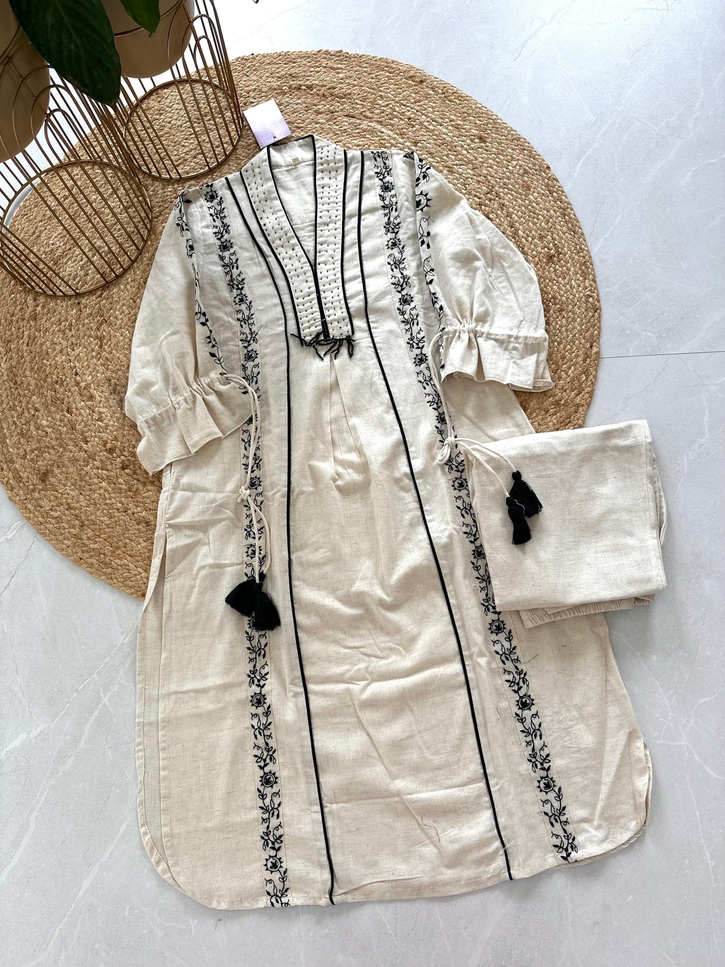 K109 - Cotton Embroidery Aline Kurti with pants