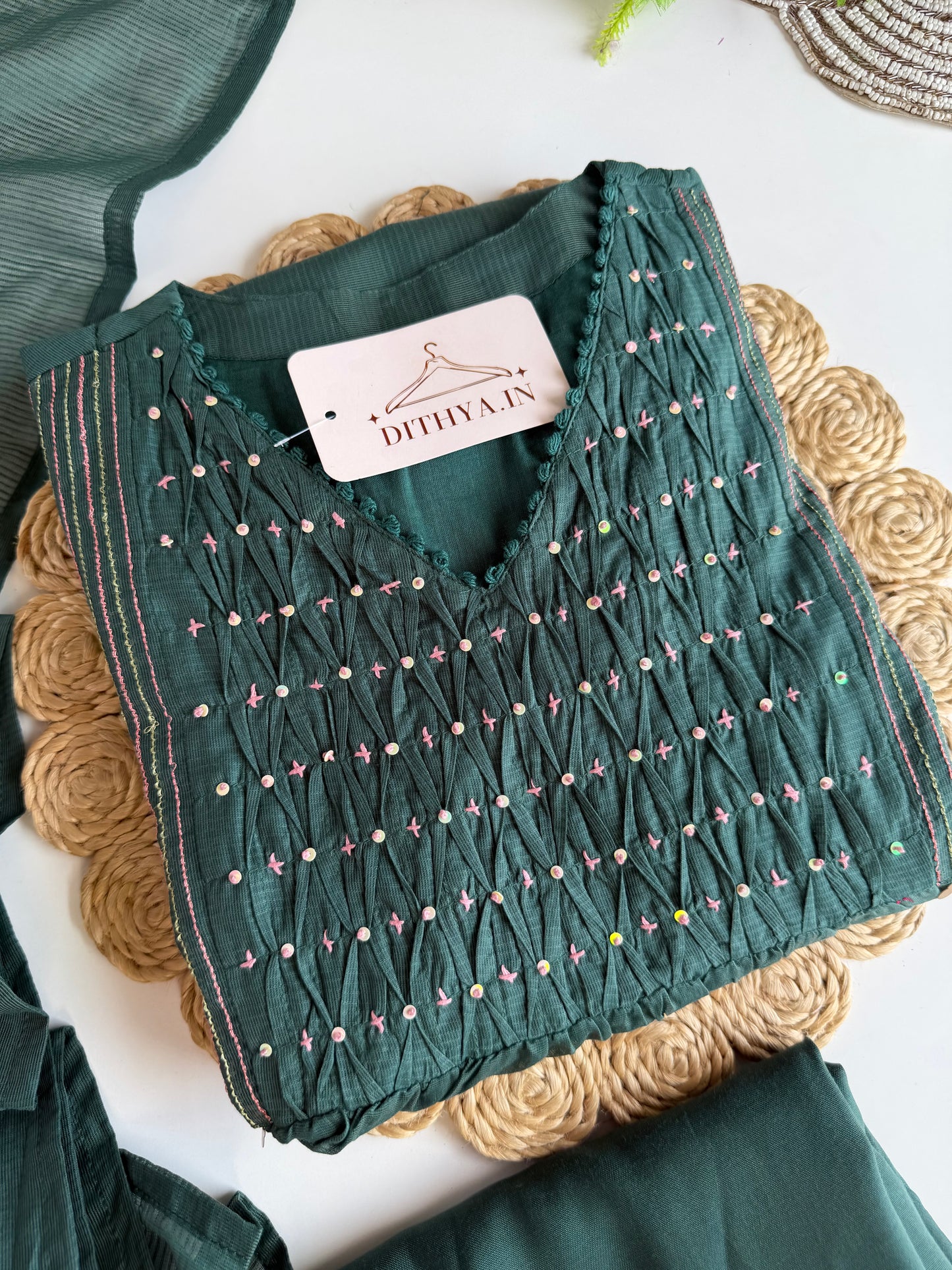 K492 - Mul chanderi handwork Anarkali with pants and dupatta