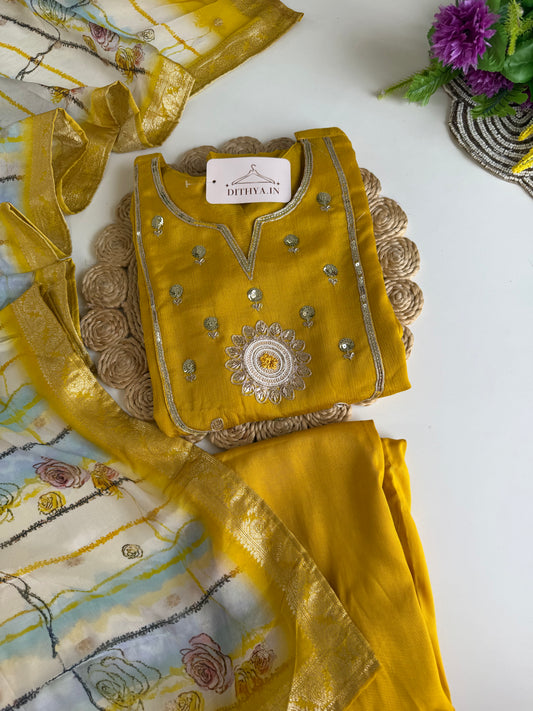 K556 - Chinnon handwork Anarkali with pants and dupatta