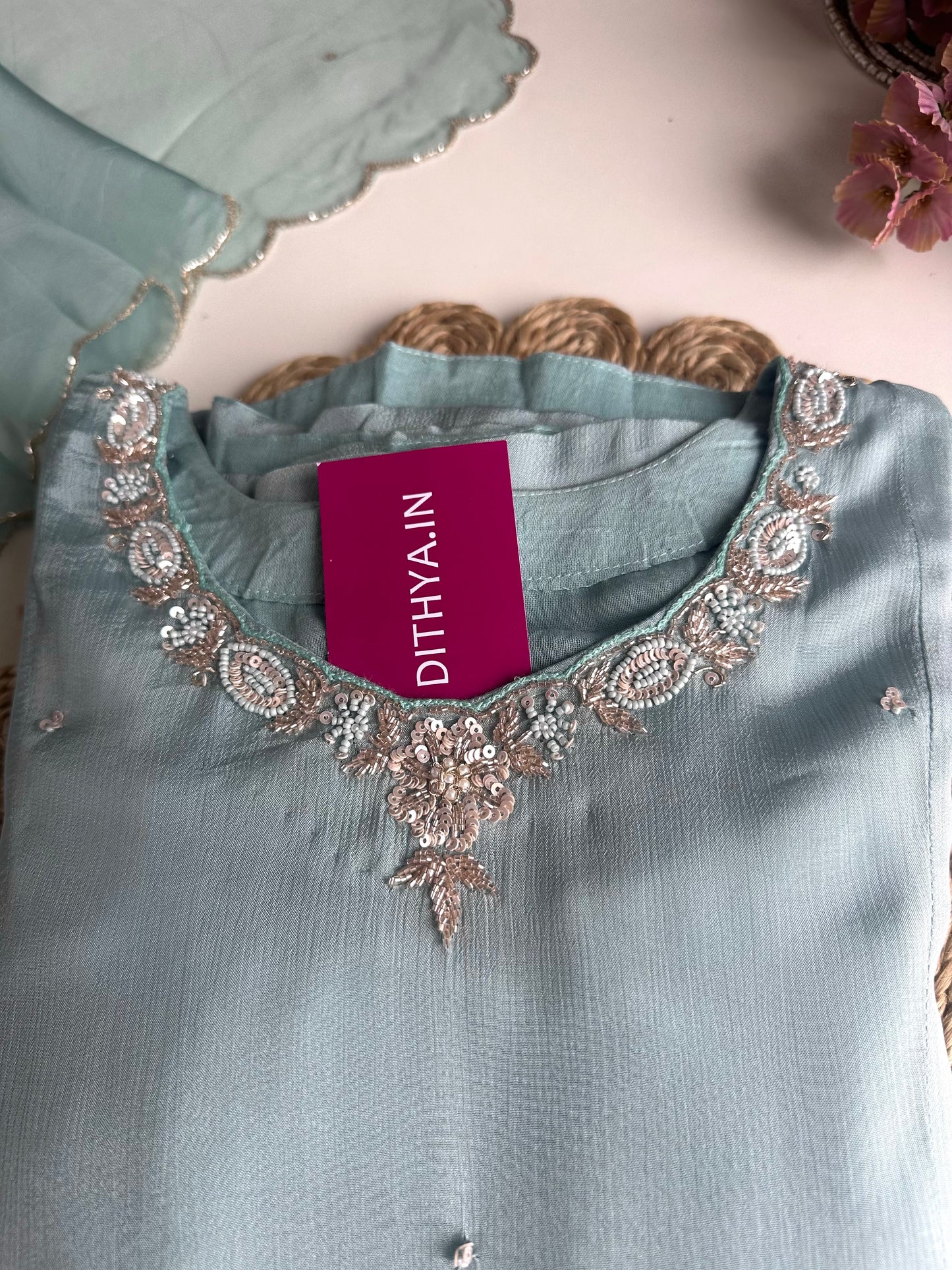 K019 - Chinnon heavy handwork Anarkali with pants and dupatta