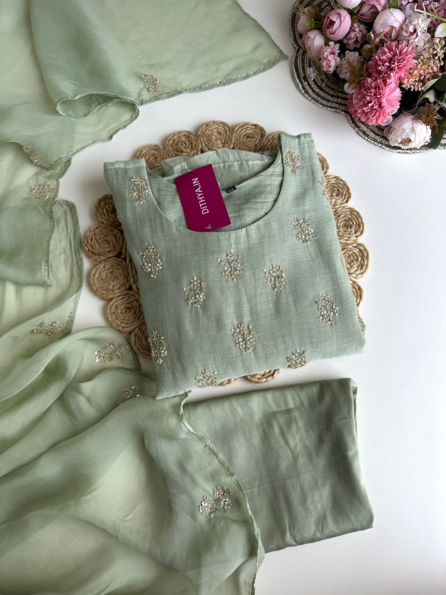 K424 - Mul Chanderi handwork Anarkali with pants and dupatta