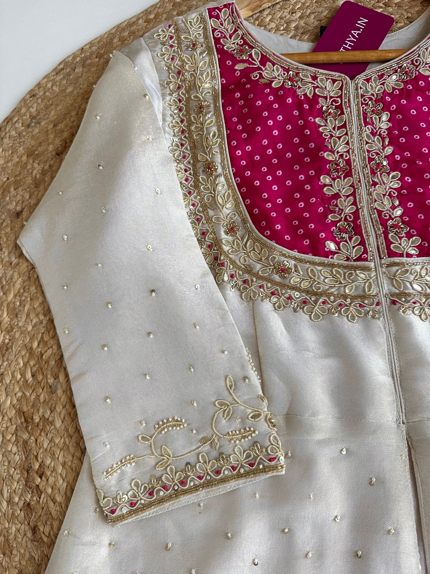 K114 - Tissue silk handwork short Kurti with palazzo
