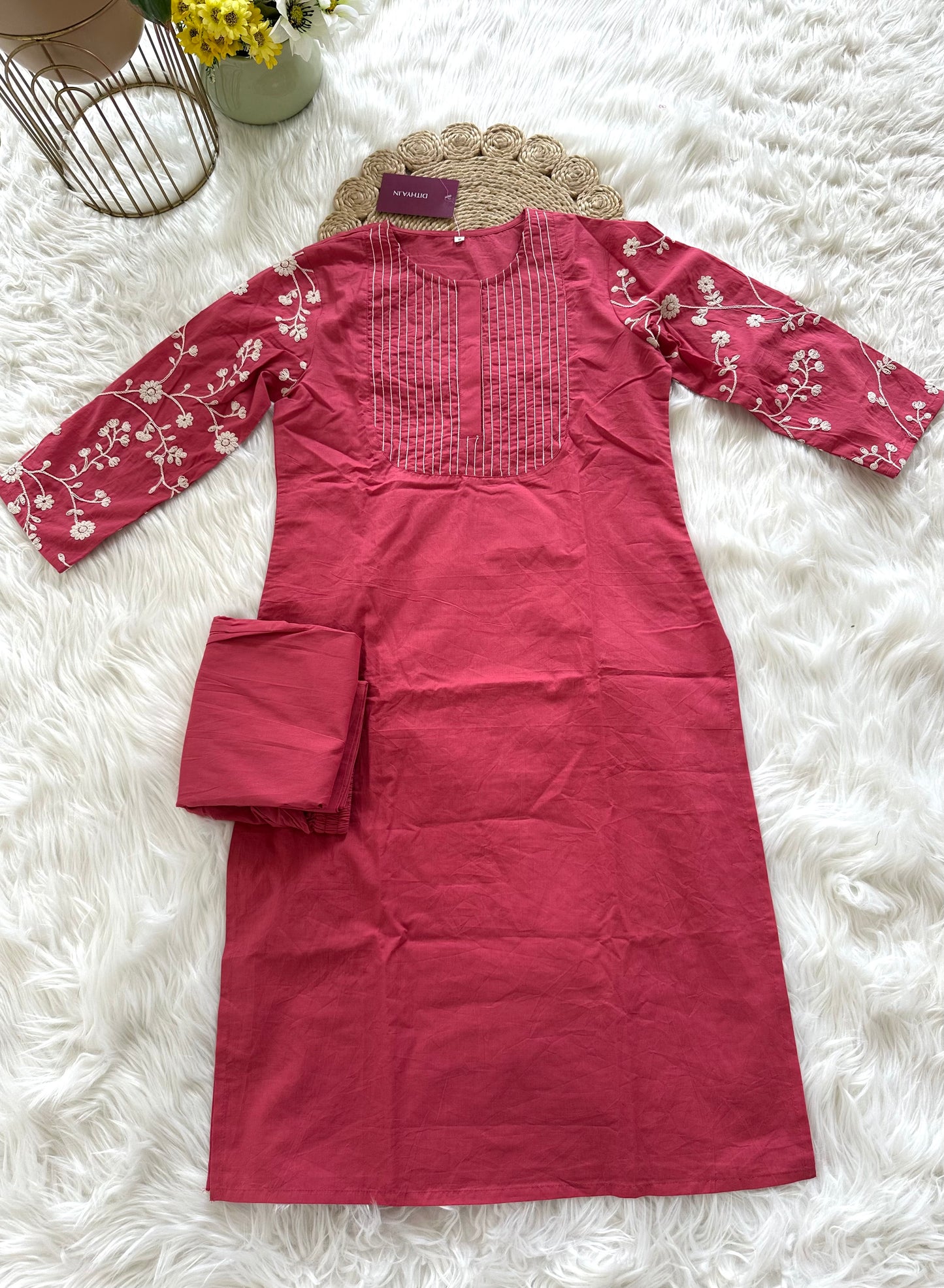 K296 - Cotton embroidered Kurti with pants