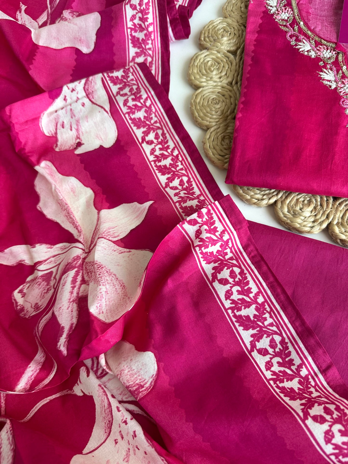 K177 - Cotton floral straight Kurti with pants and dupatta