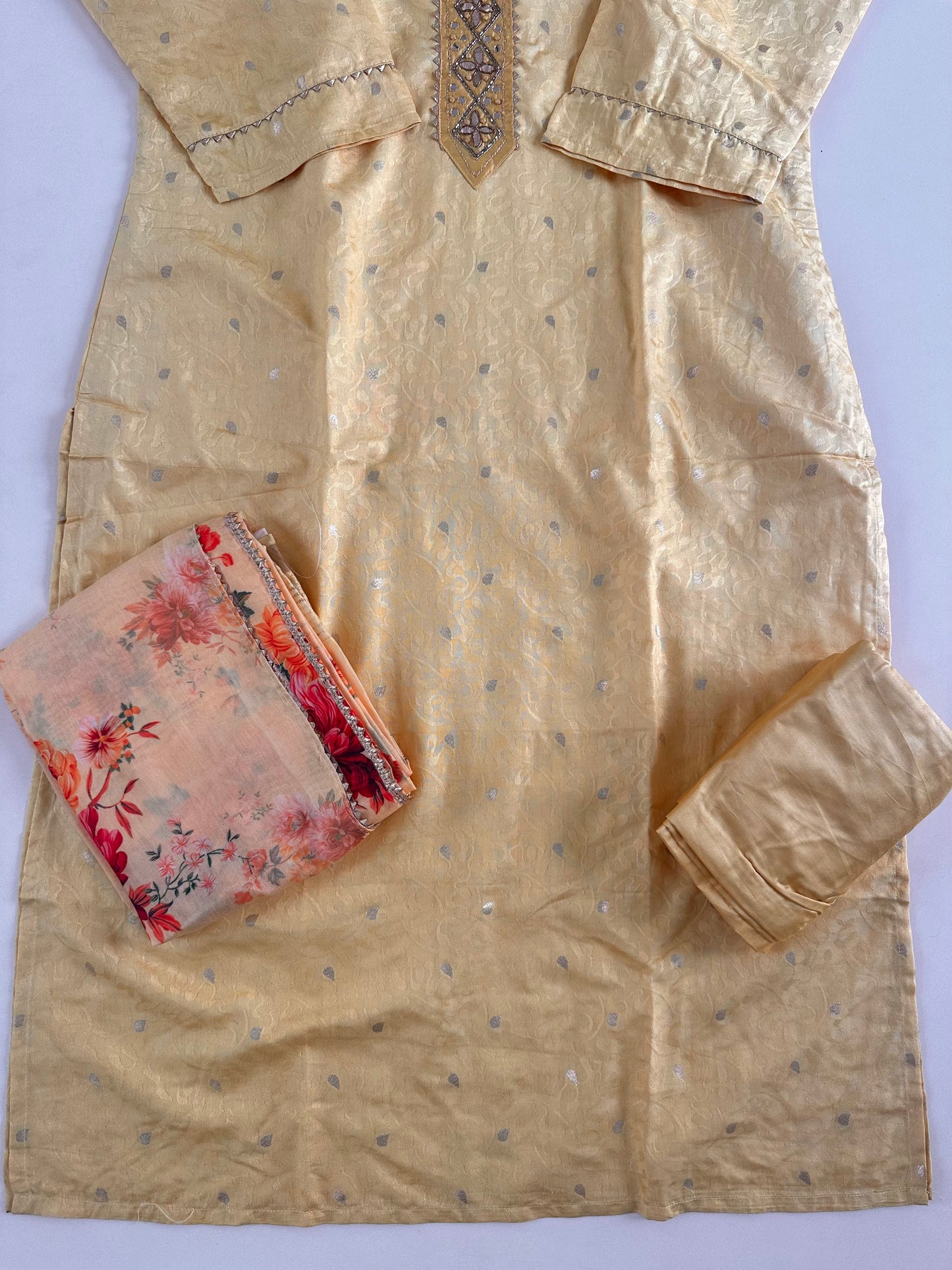 D212 - Muslin silk straight kurti with pants and dupatta