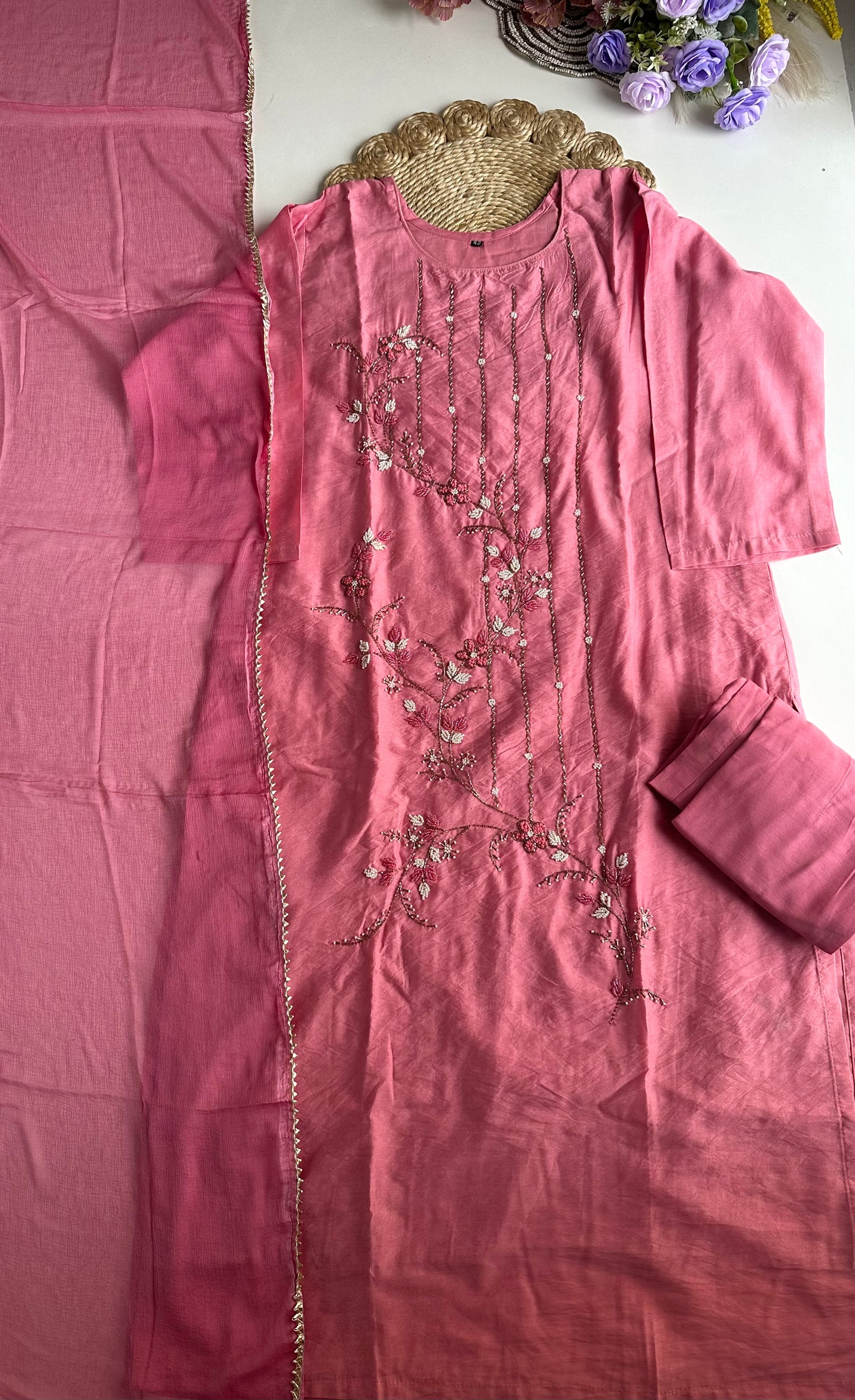 D266 - Dola silk straight kurti with pants and dupatta