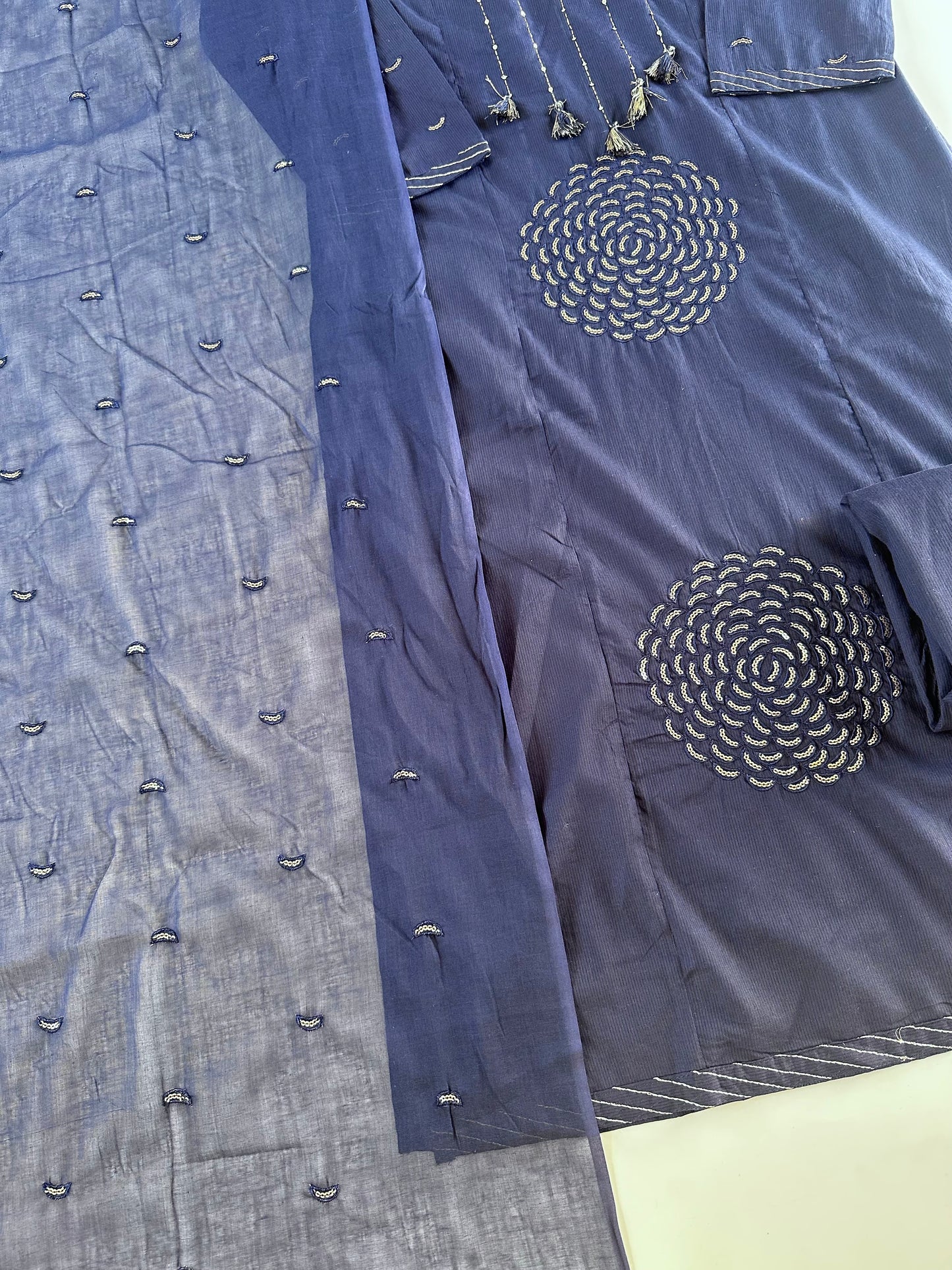 K473 - Mul cotton embroidered straight Kurti with pants and dupatta