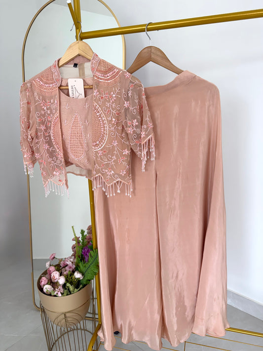 K506 - Pure Organza Handwork Crop jacket with inner and divider pants