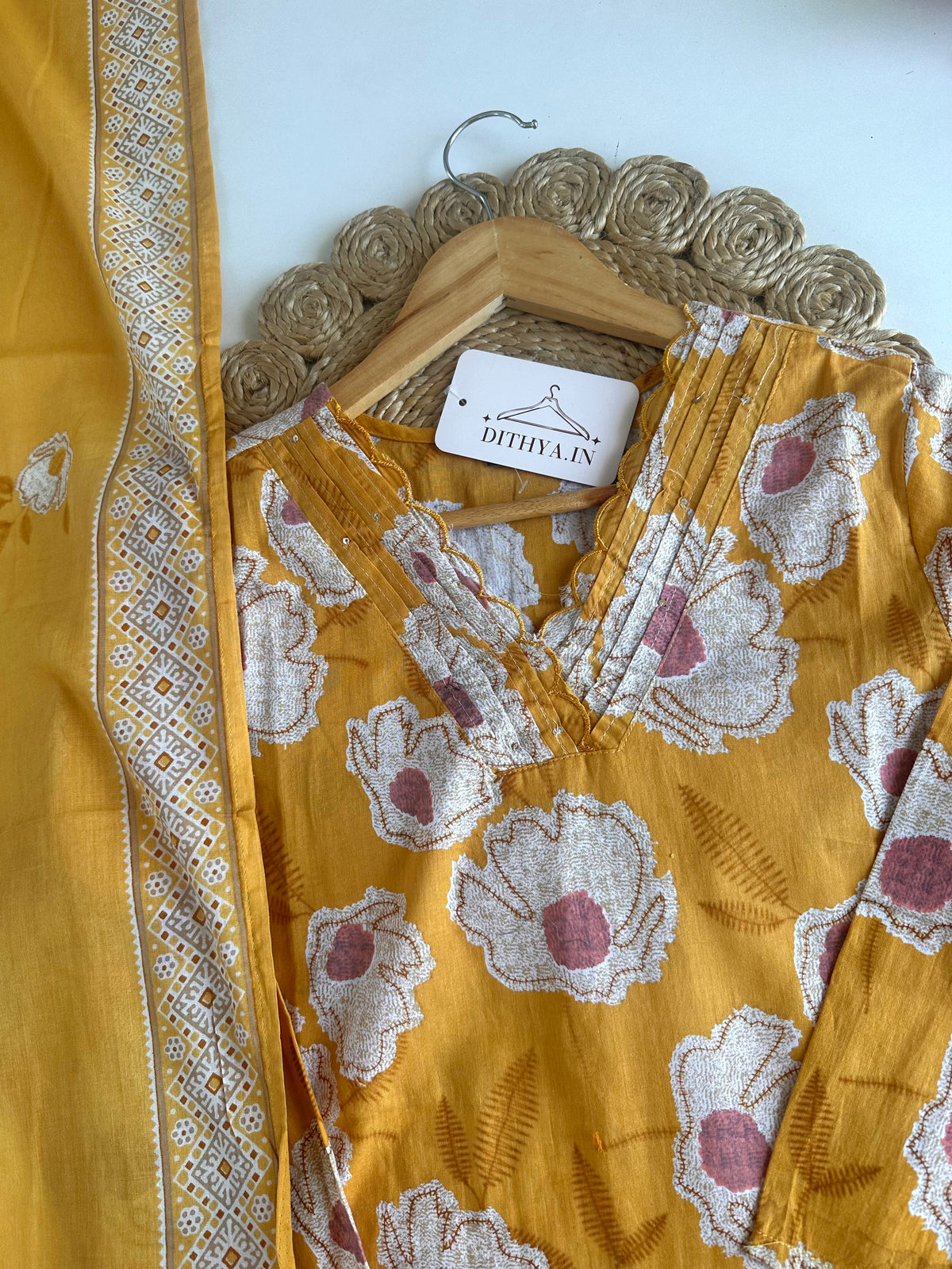 K221 - Mul cotton printed straight Kurti with pants and dupatta