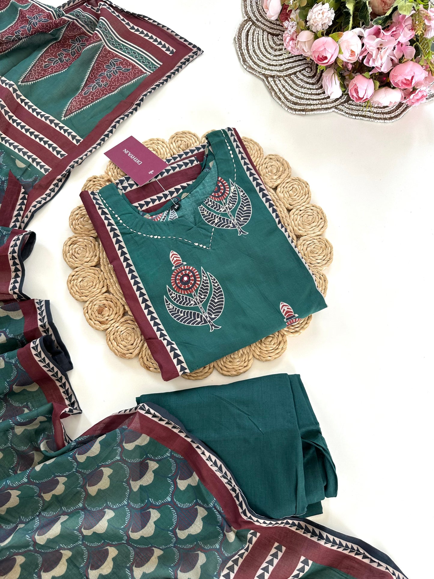 K141 - Cotton straight Kurti with pants and dupatta