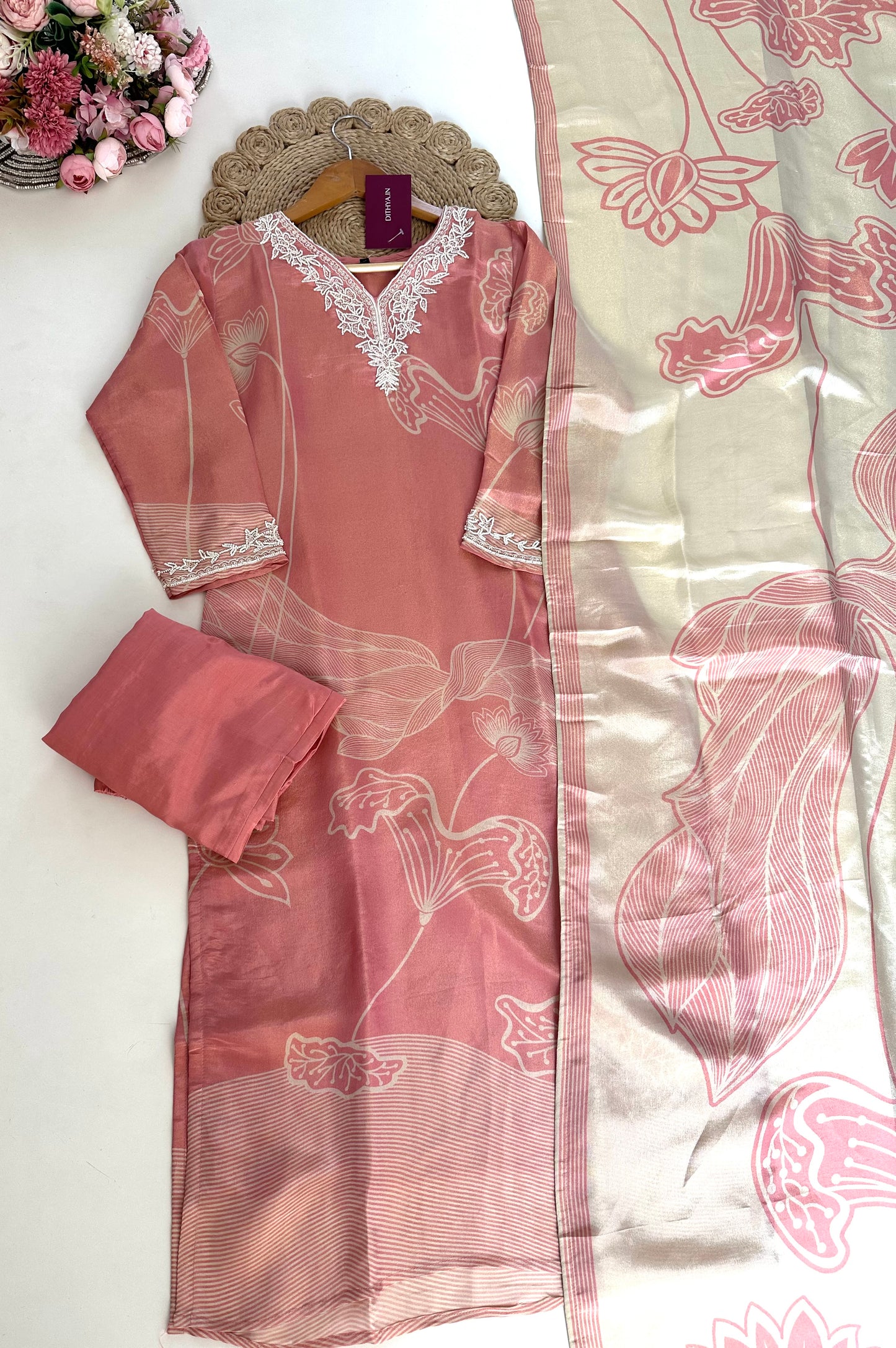 K153 - Tissue silk kurti with pants and dupatta