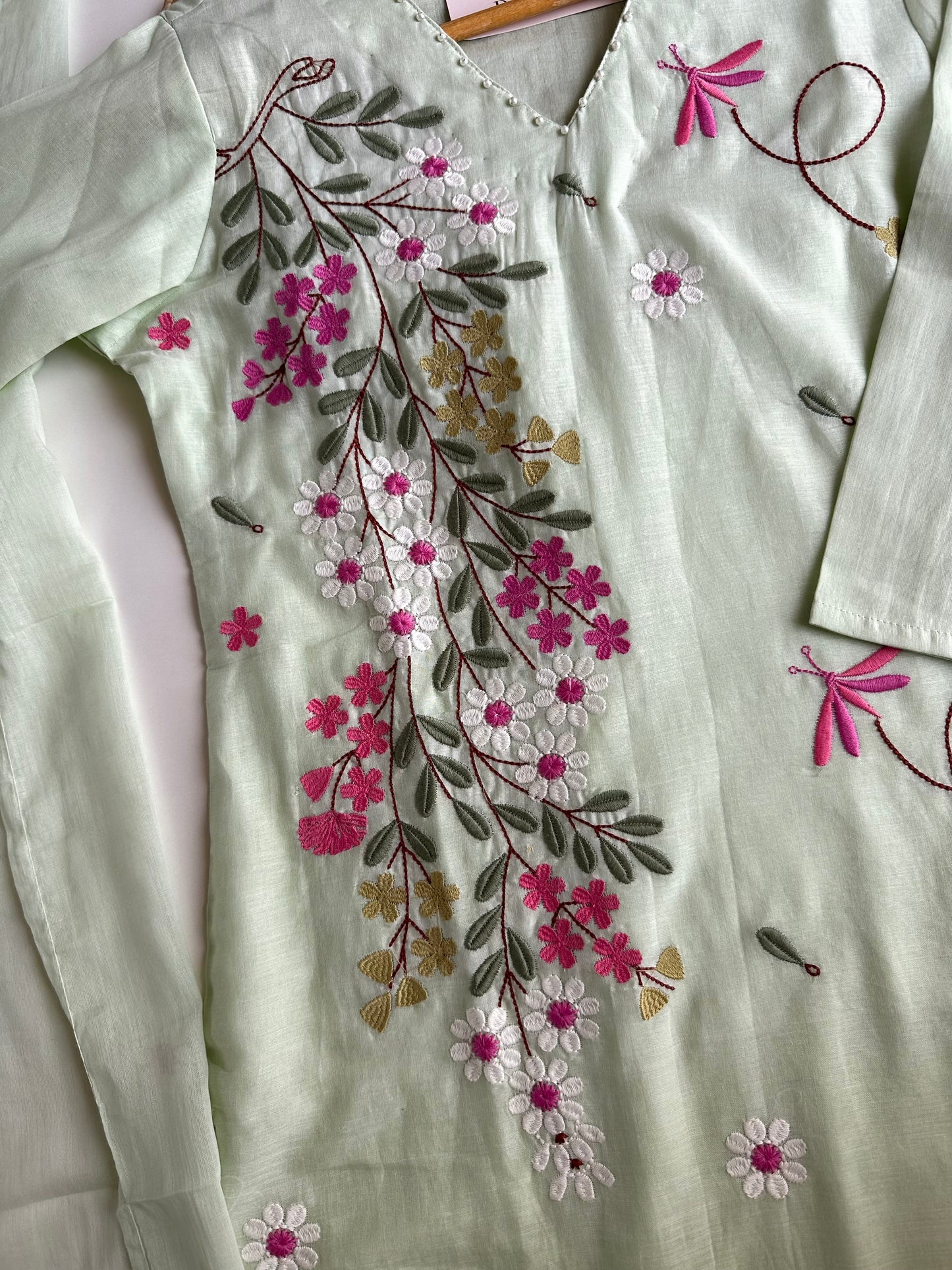K183 - Mul cotton embroidered straight Kurti with pants and dupatta