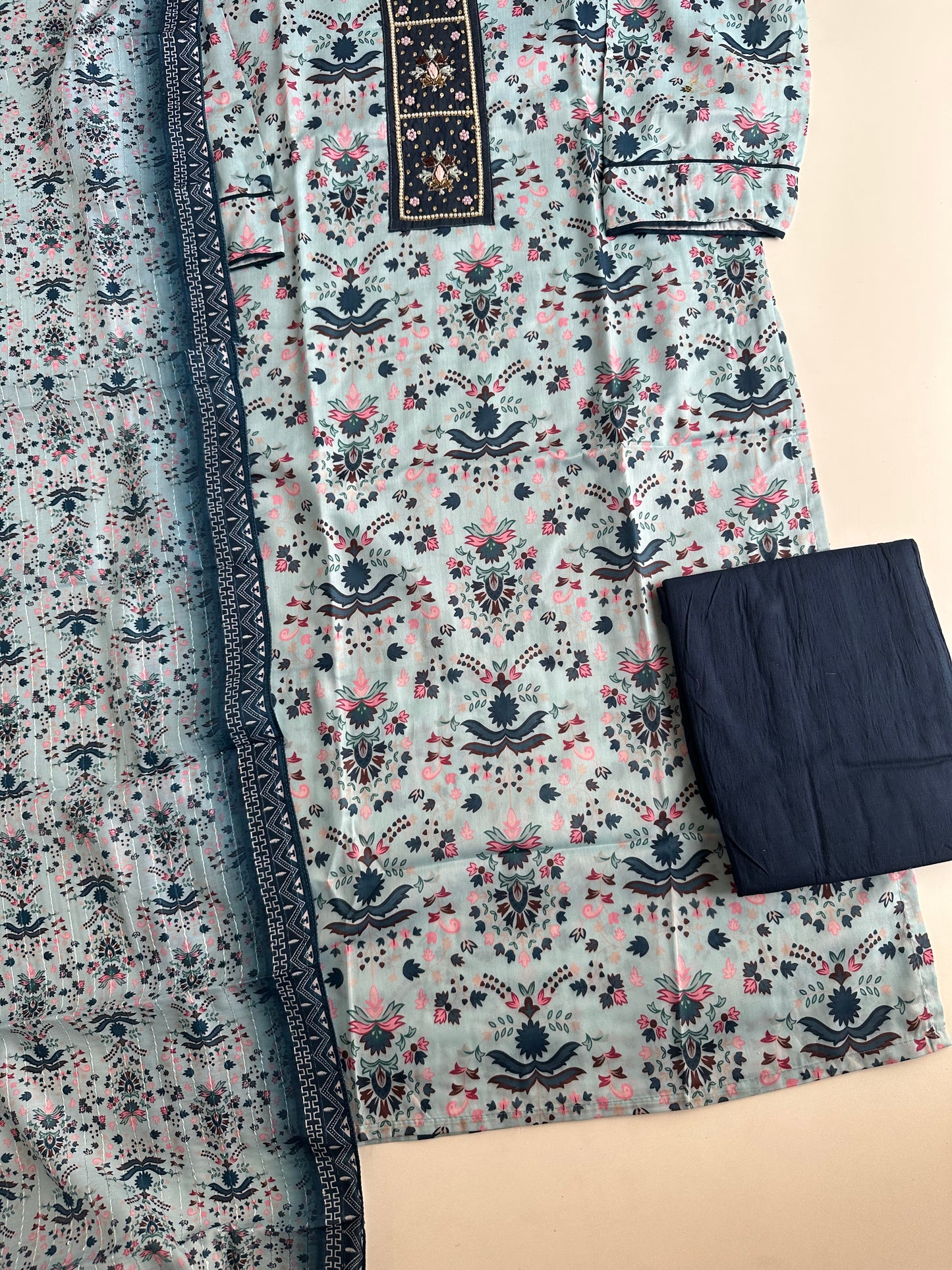 D286 - Roman silk straight kurti with pants and dupatta