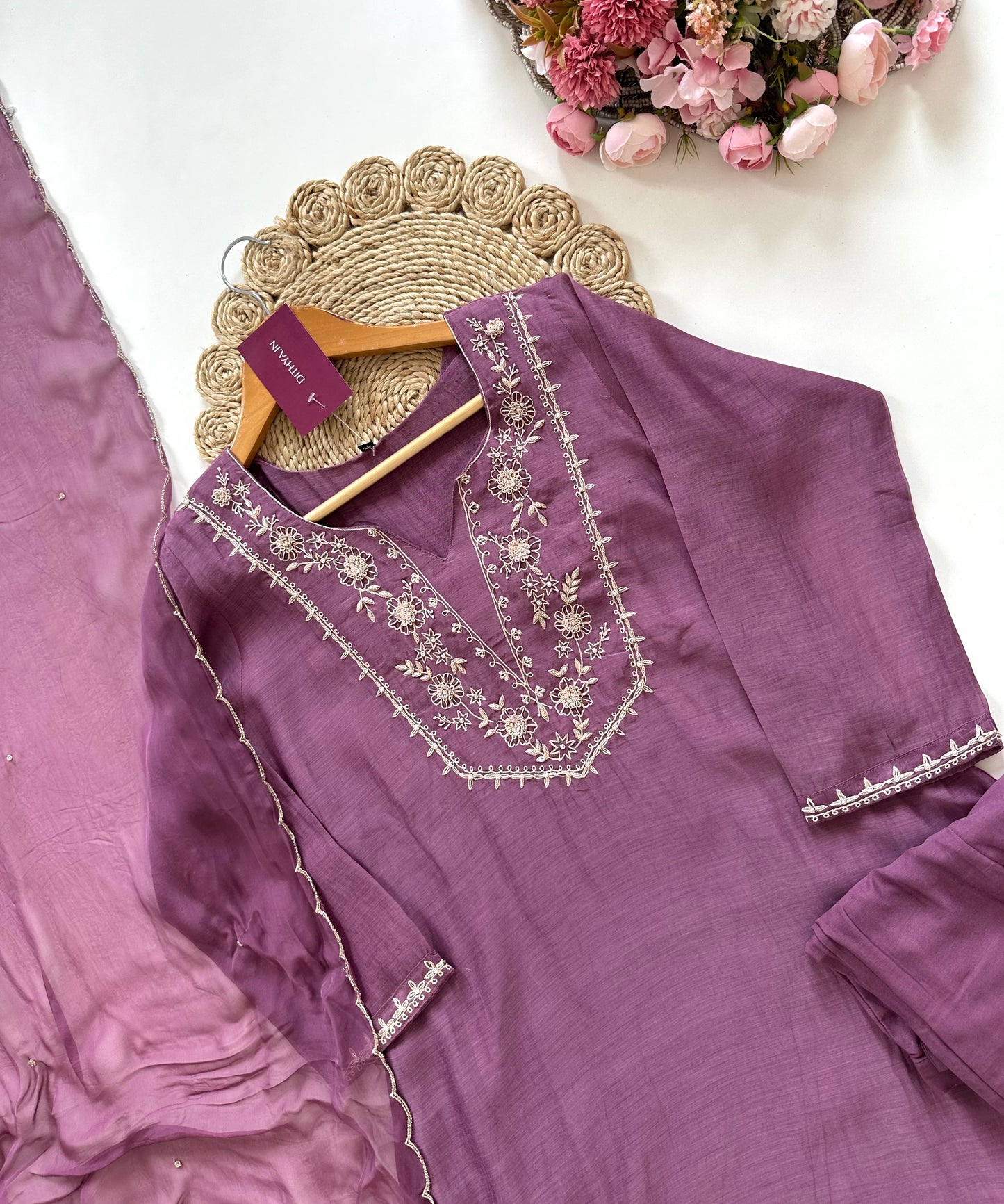 K080 - Mul Chanderi handwork Anarkali with pants and dupatta