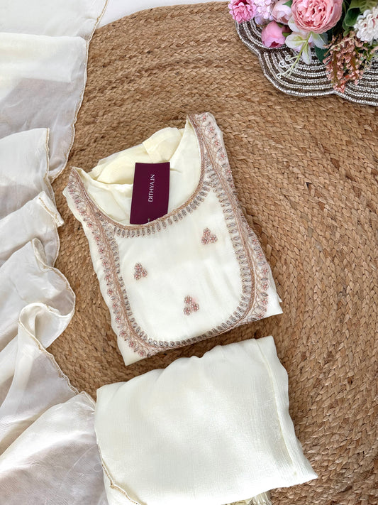 K159 - Chinnon Zardosi work straight kurti with pants and dupatta