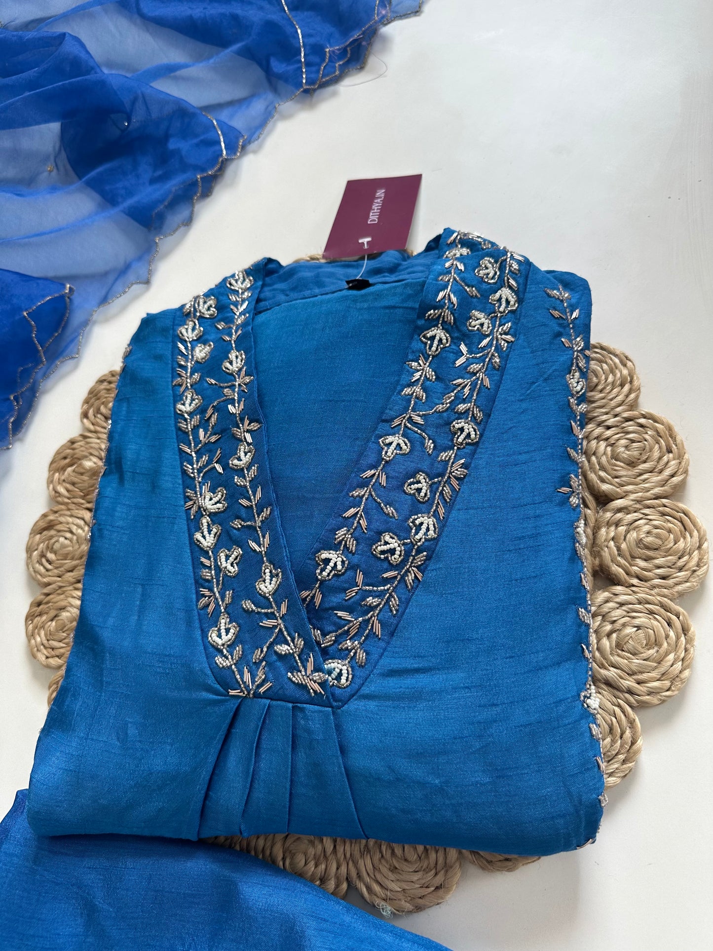 K200 - Russian silk handwork Anarkali with pants and dupatta .