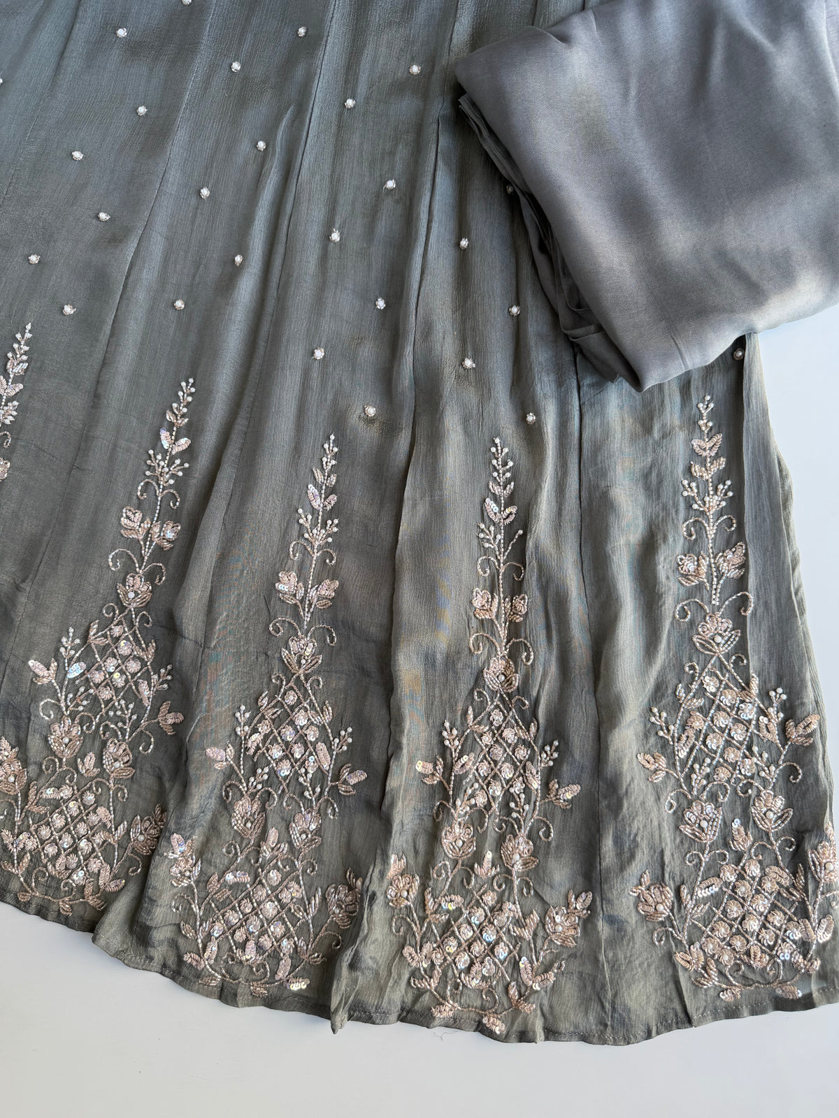 K282 - Chinnon heavy handwork Anarkali with pants and dupatta