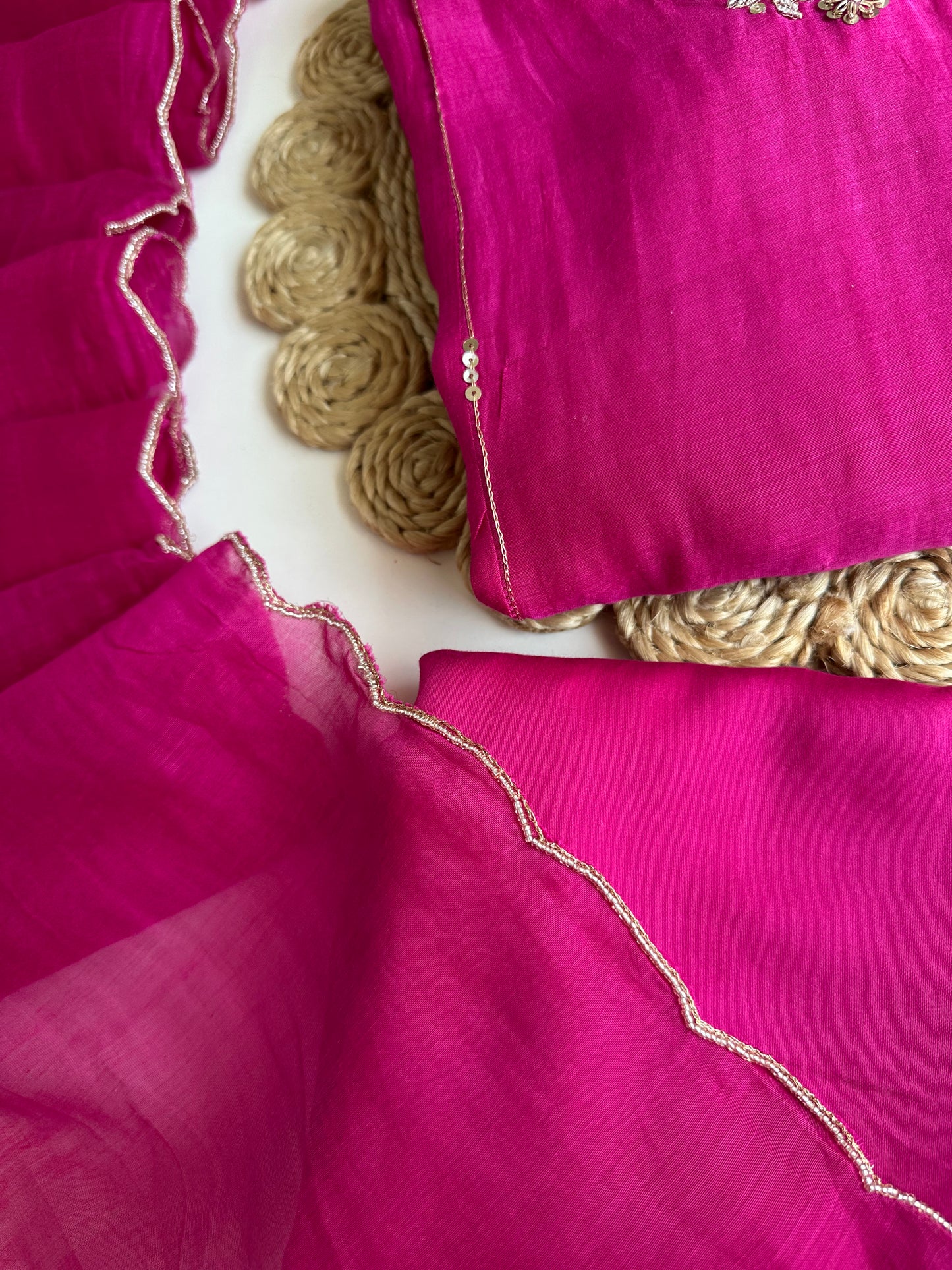 K309 - Mul Chanderi handwork Anarkali with pants and dupatta