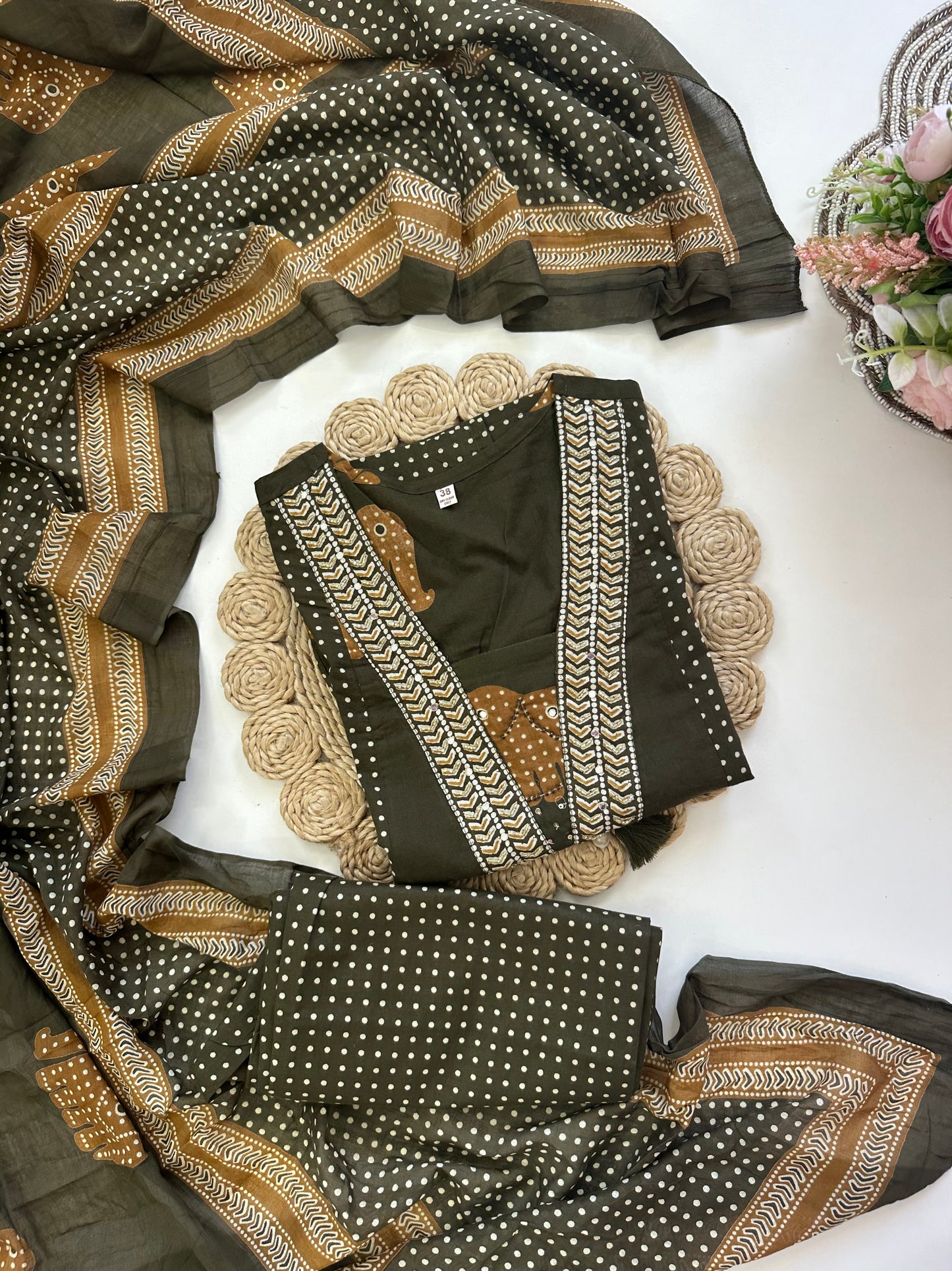 K044 - Cotton Aline Kurti with pants and dupatta
