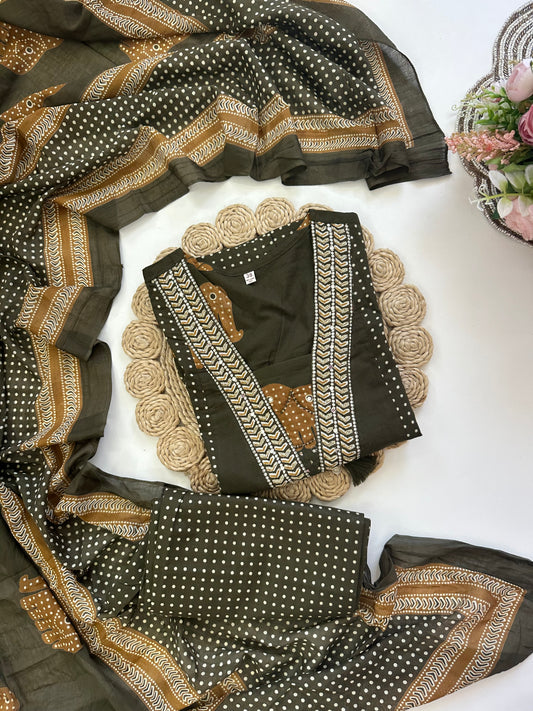 K044 - Cotton Aline Kurti with pants and dupatta